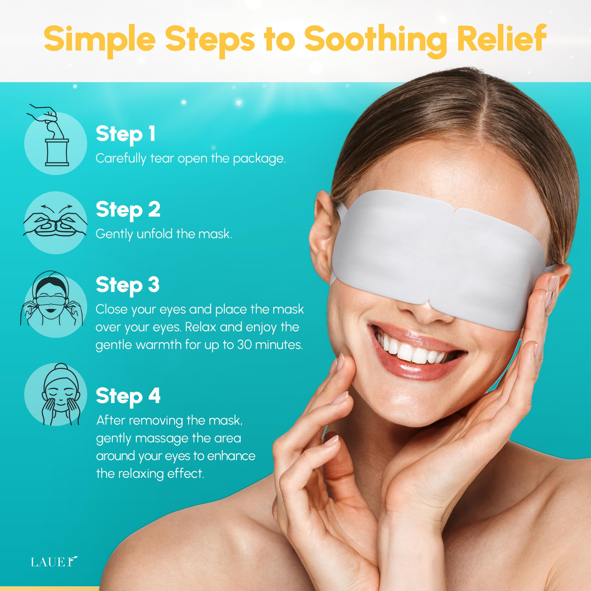 LAUER COSMETIC eye steam mask targets puffiness and dark circles with soothing warmth