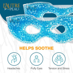 lautre-peau hot/cold compress demonstrates flexible gel beads shaping to eye contours