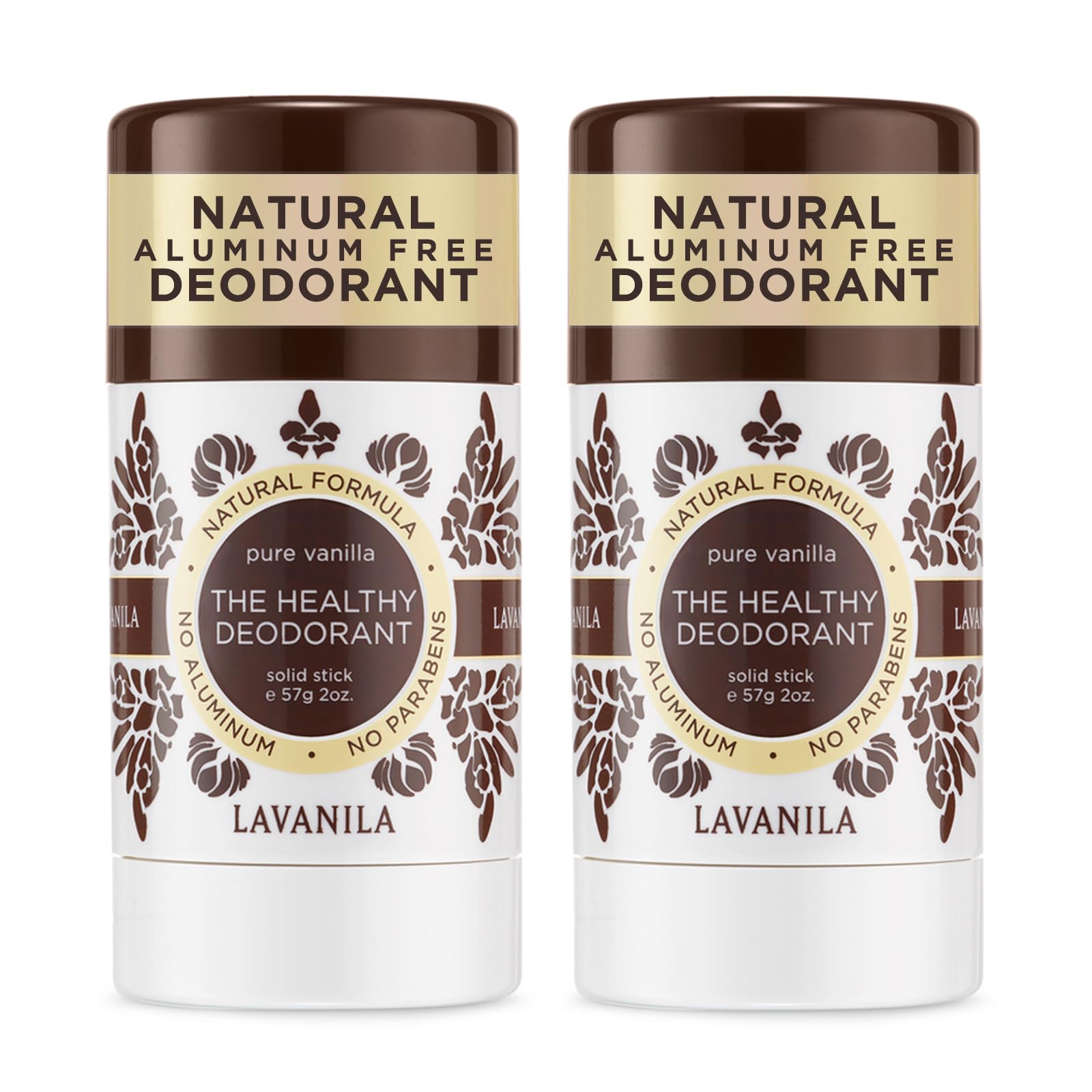 Lavanila Pure Vanilla deodorant pack of 2oz bottles for long-lasting odor protection.