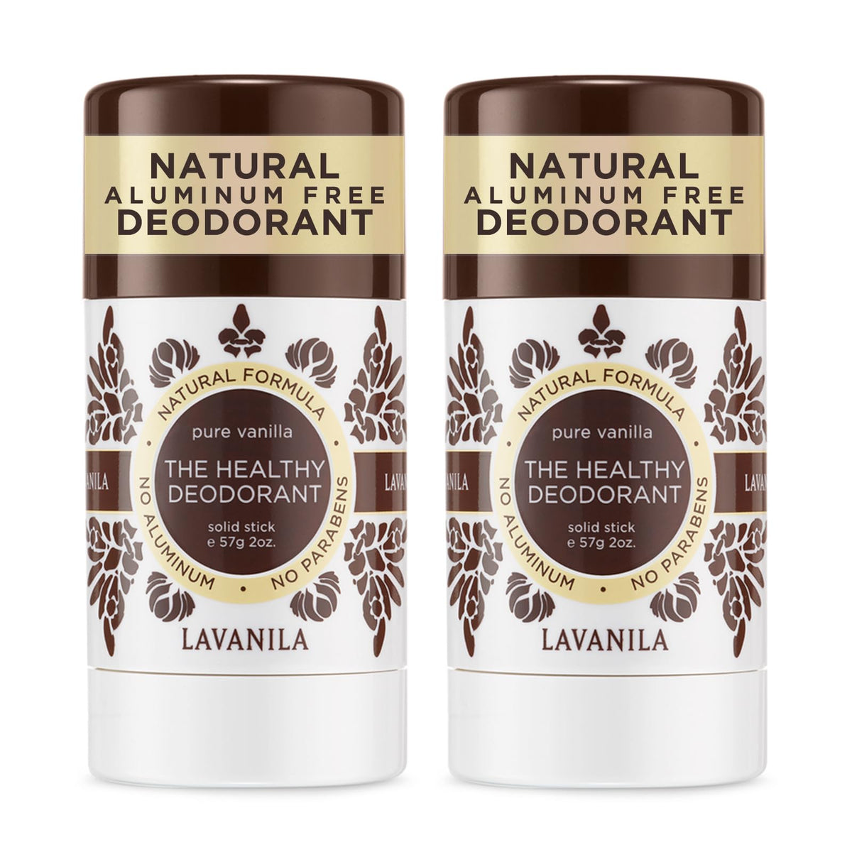 Lavanila Pure Vanilla deodorant pack of 2oz bottles for long-lasting odor protection.