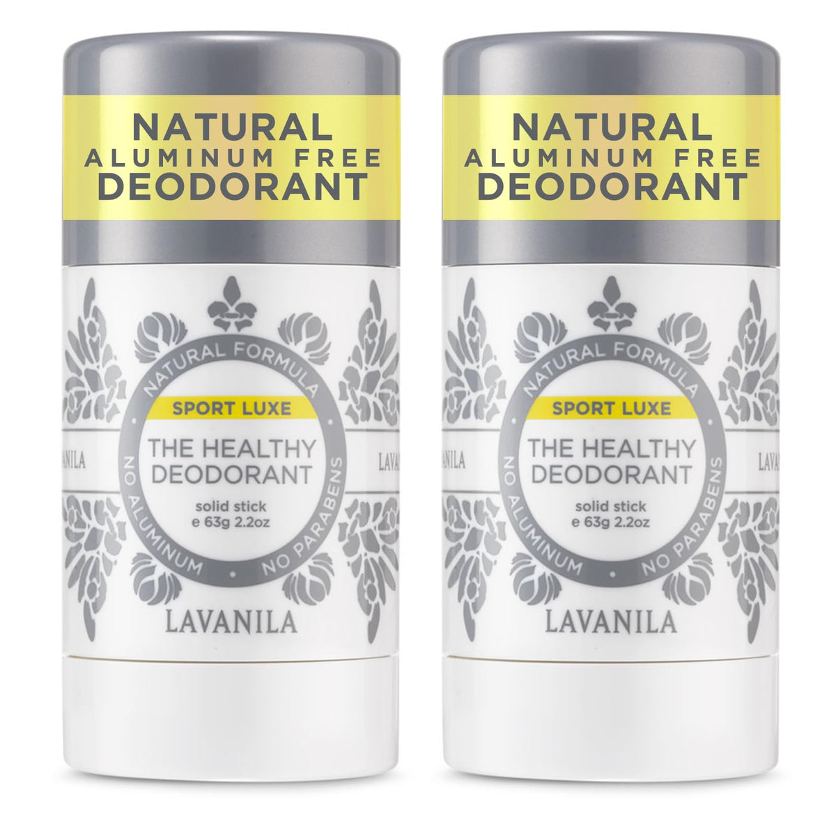 Lavanila Sport Luxe two-pack front view showing aluminum-free freshness for daily use.