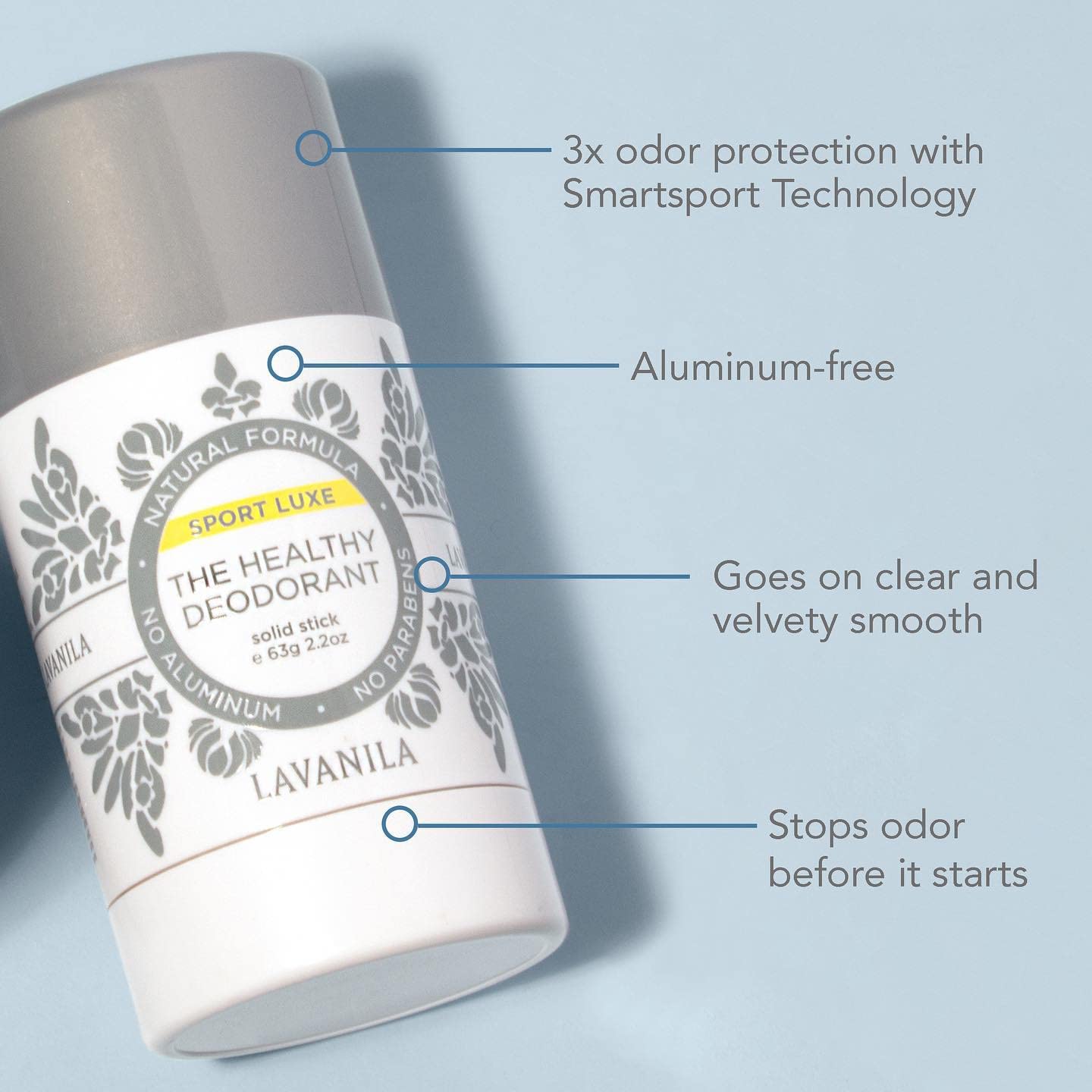 Lavanila Sport Luxe vegan cruelty-free symbol on packaging for responsible beauty.
