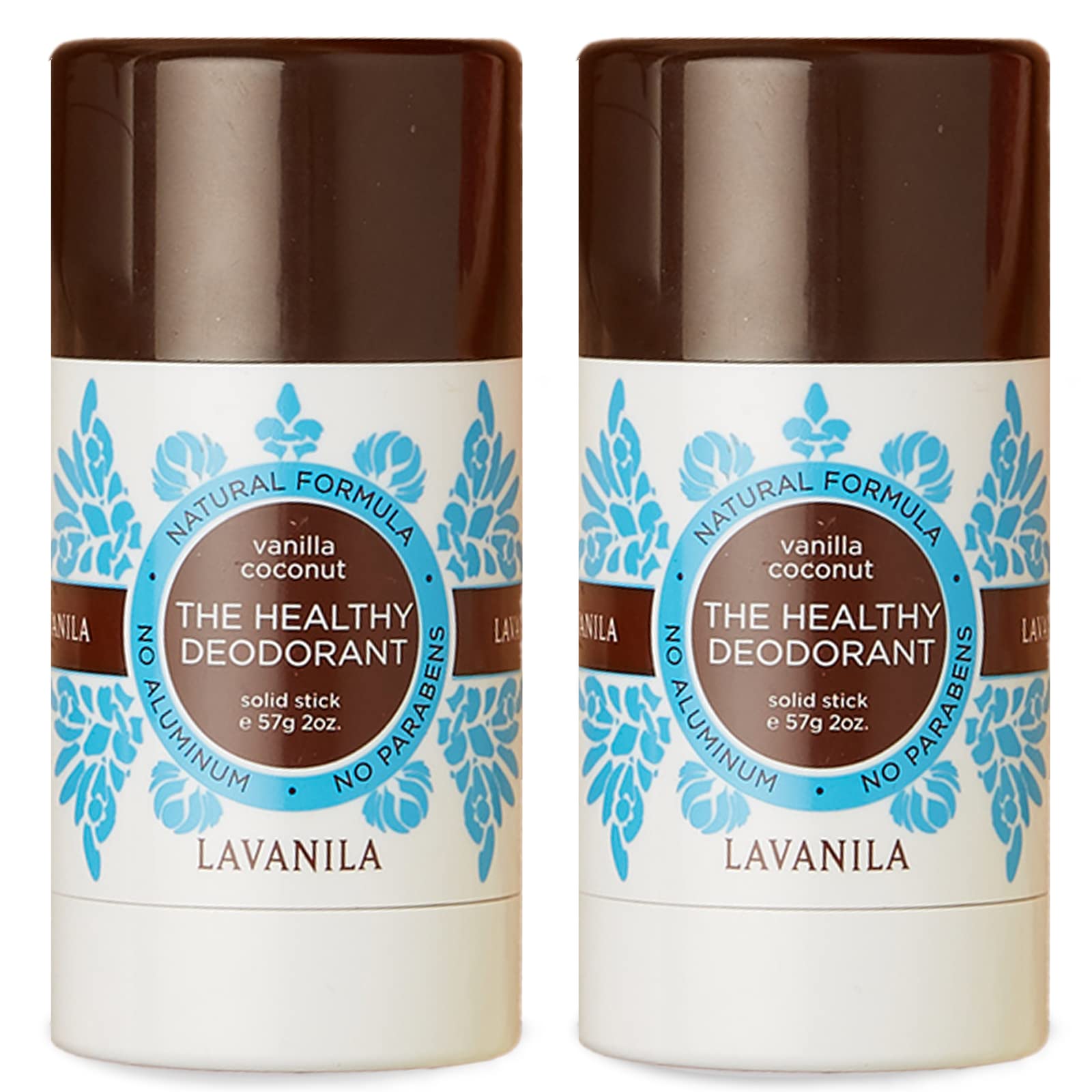 Lavanila Vanilla Coconut Deodorant 2oz sticks shown for rotation and travel.