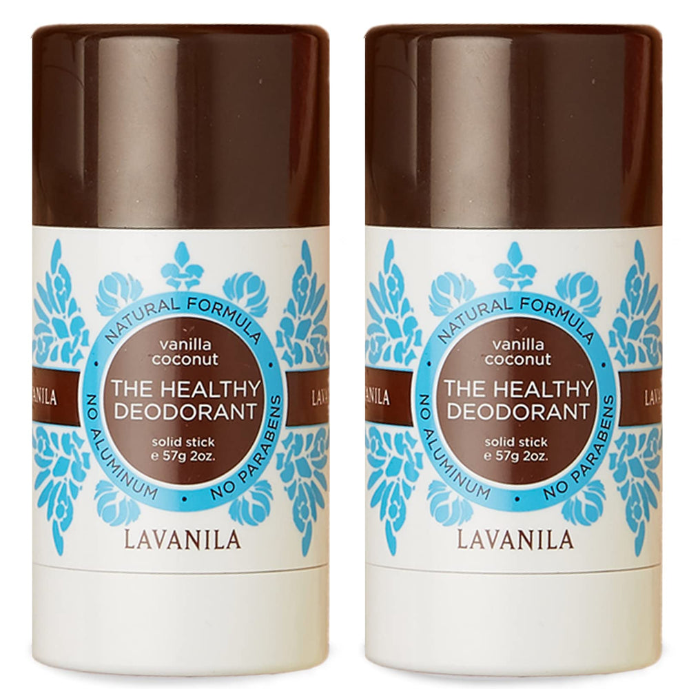 Lavanila Vanilla Coconut Deodorant 2oz sticks shown for rotation and travel.