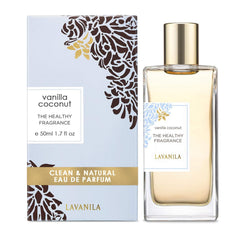 Lavanila Vanilla Coconut perfume sugar-cane-alcohol formula shown, signaling clean and natural fragrance.