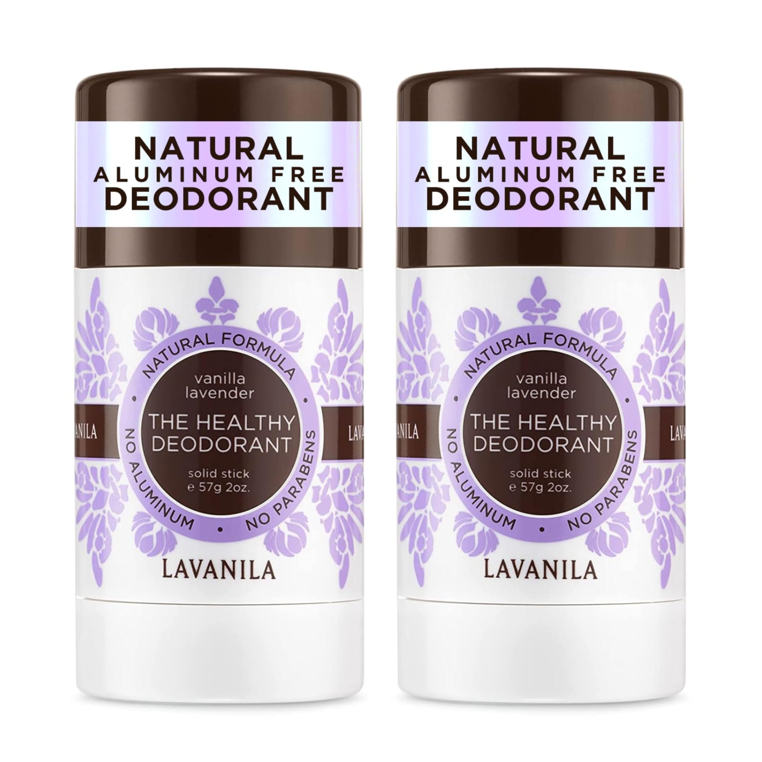 Lavanila Vanilla Lavender deodorant packaging with dual sticks for daily use.