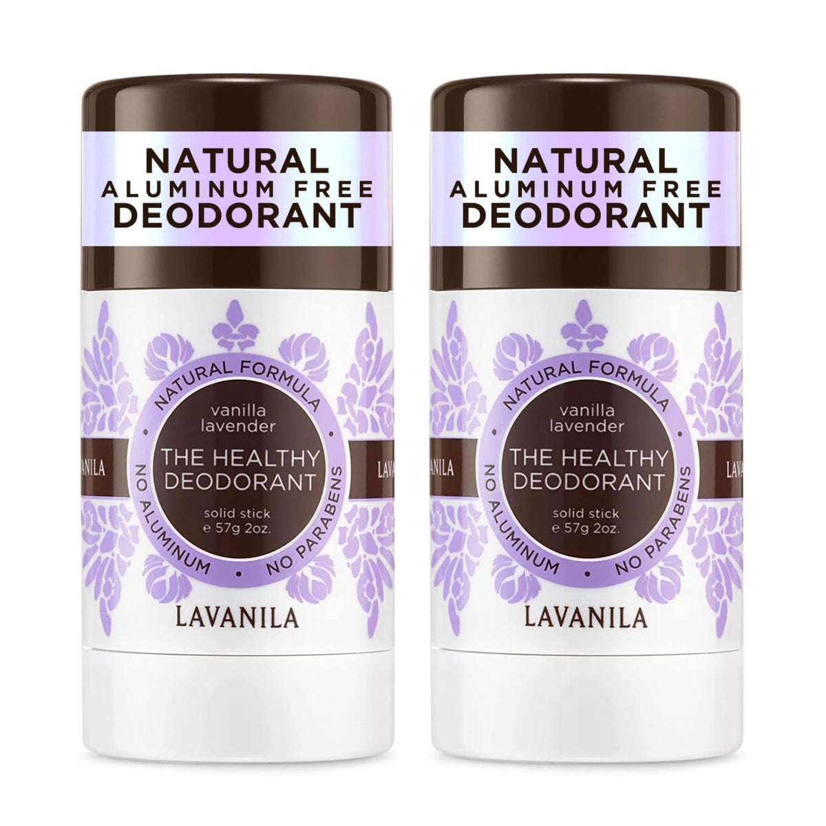 Lavanila Vanilla Lavender deodorant packaging with dual sticks for daily use.