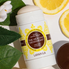 Lavanila Vanilla Lemon deodorant cap and stick ready for travel convenience