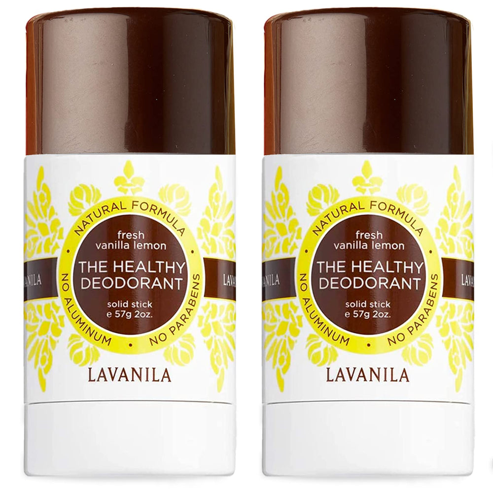 Lavanila Vanilla Lemon deodorant on shelf emphasizes premium US-made vegan product