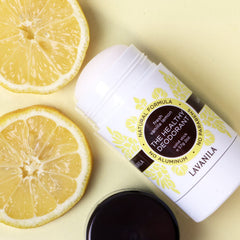 Lavanila Vanilla Lemon deodorant texture swatch demonstrates non-staining, velvet-soft application
