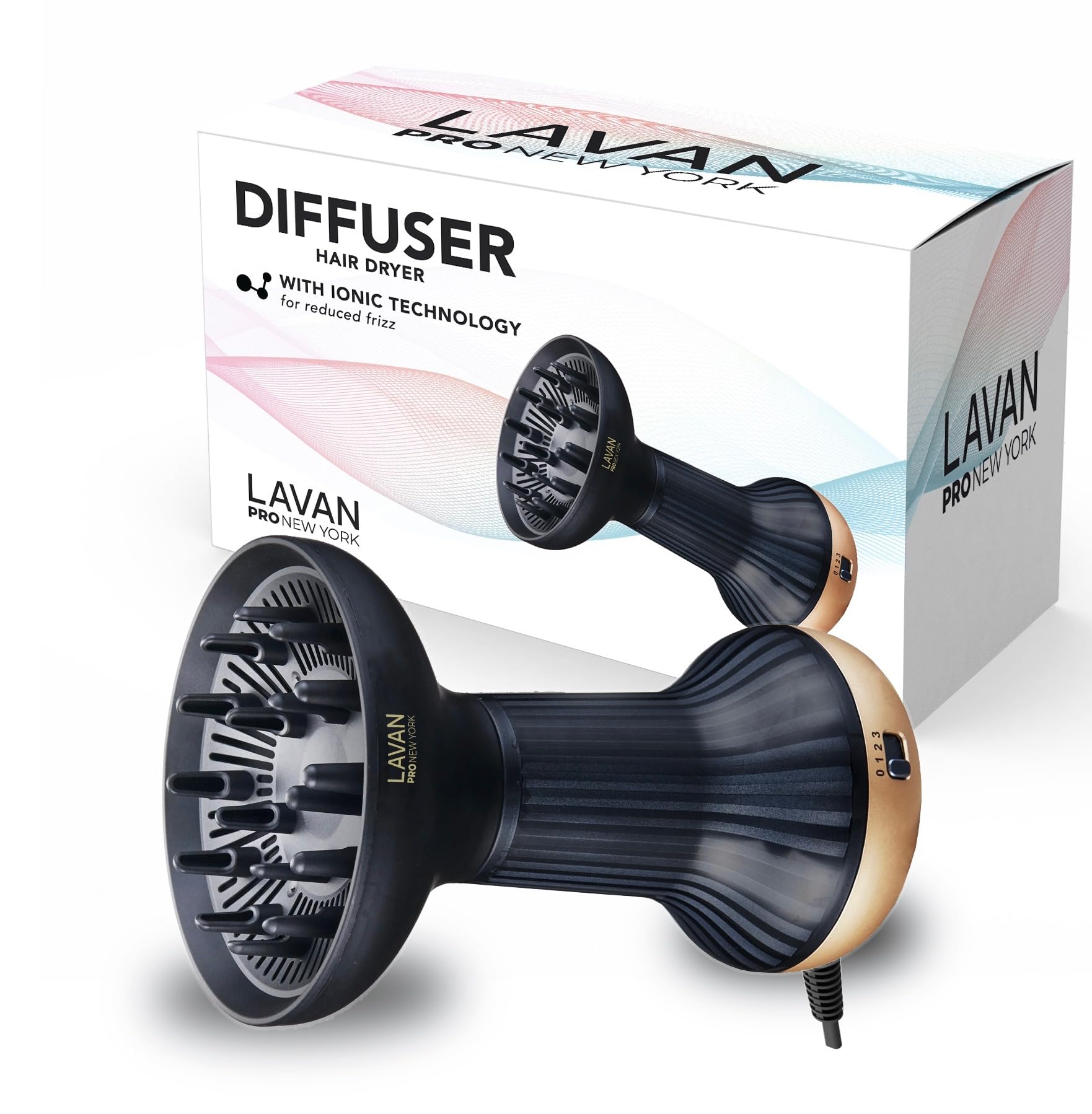 LAVANPRO NEW YORK diffuser hair dryer back view, ergonomic design for effortless styling.