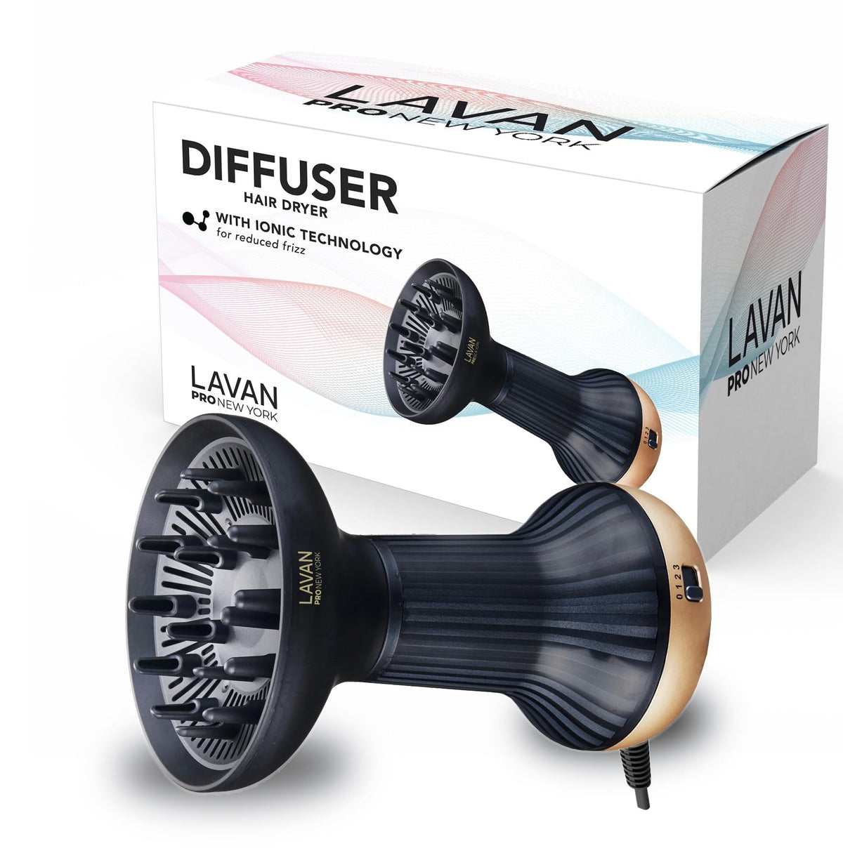 LAVANPRO NEW YORK diffuser hair dryer back view, ergonomic design for effortless styling.