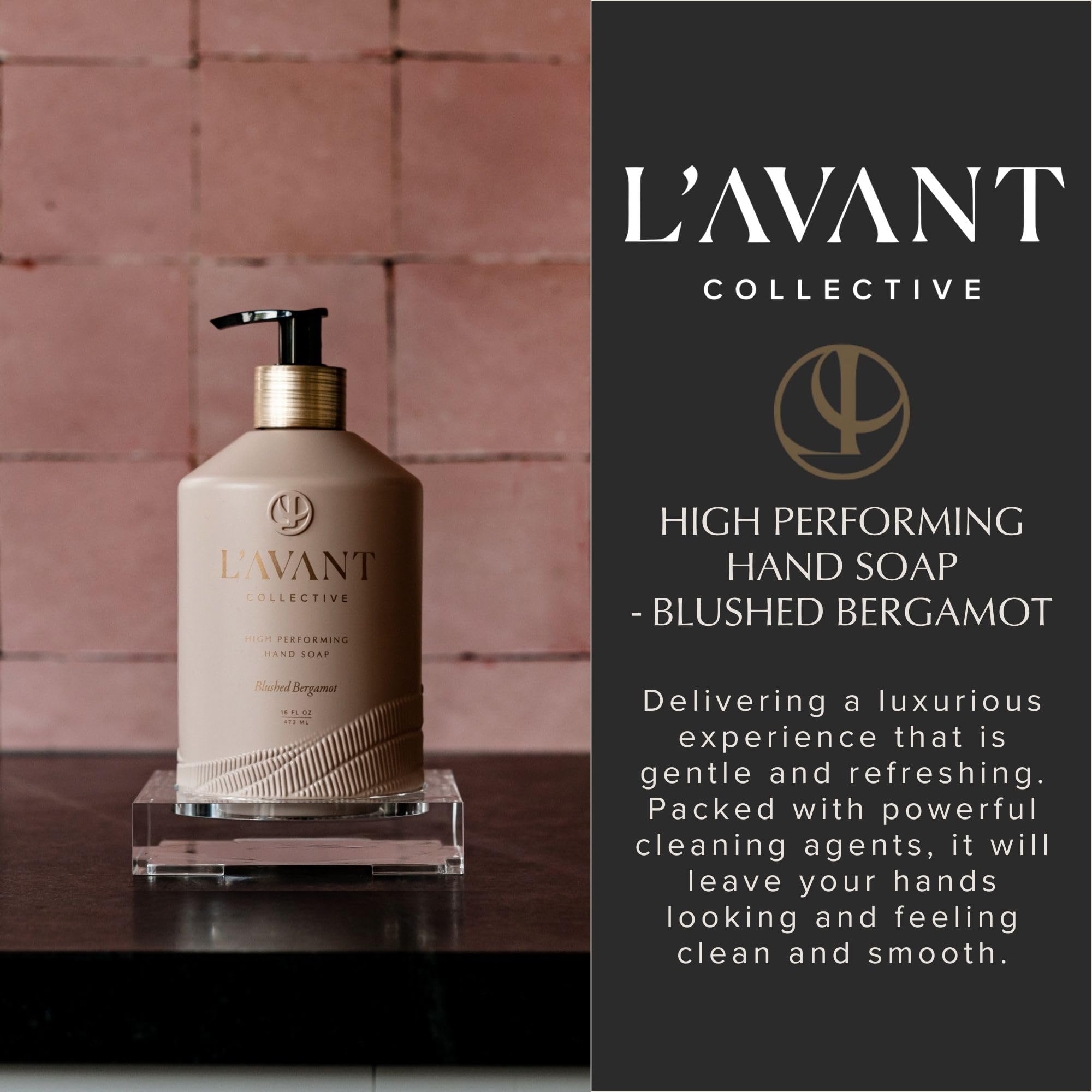 L’AVANT Collective 16oz glass bottle showcases durable, eco-friendly container.