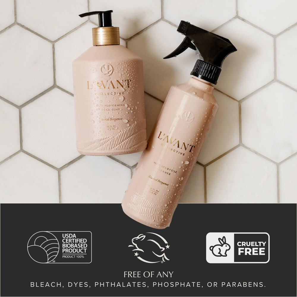 L’AVANT Collective bottle refill-ready emphasizes sustainable reuse and reduced waste.