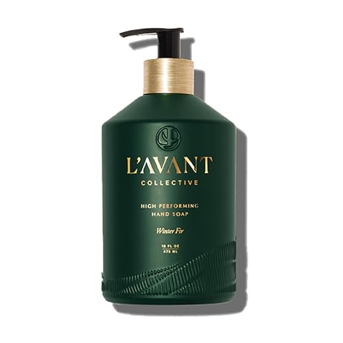 L'AVANT Collective hand soap in amber glass bottle signals luxury and durability.