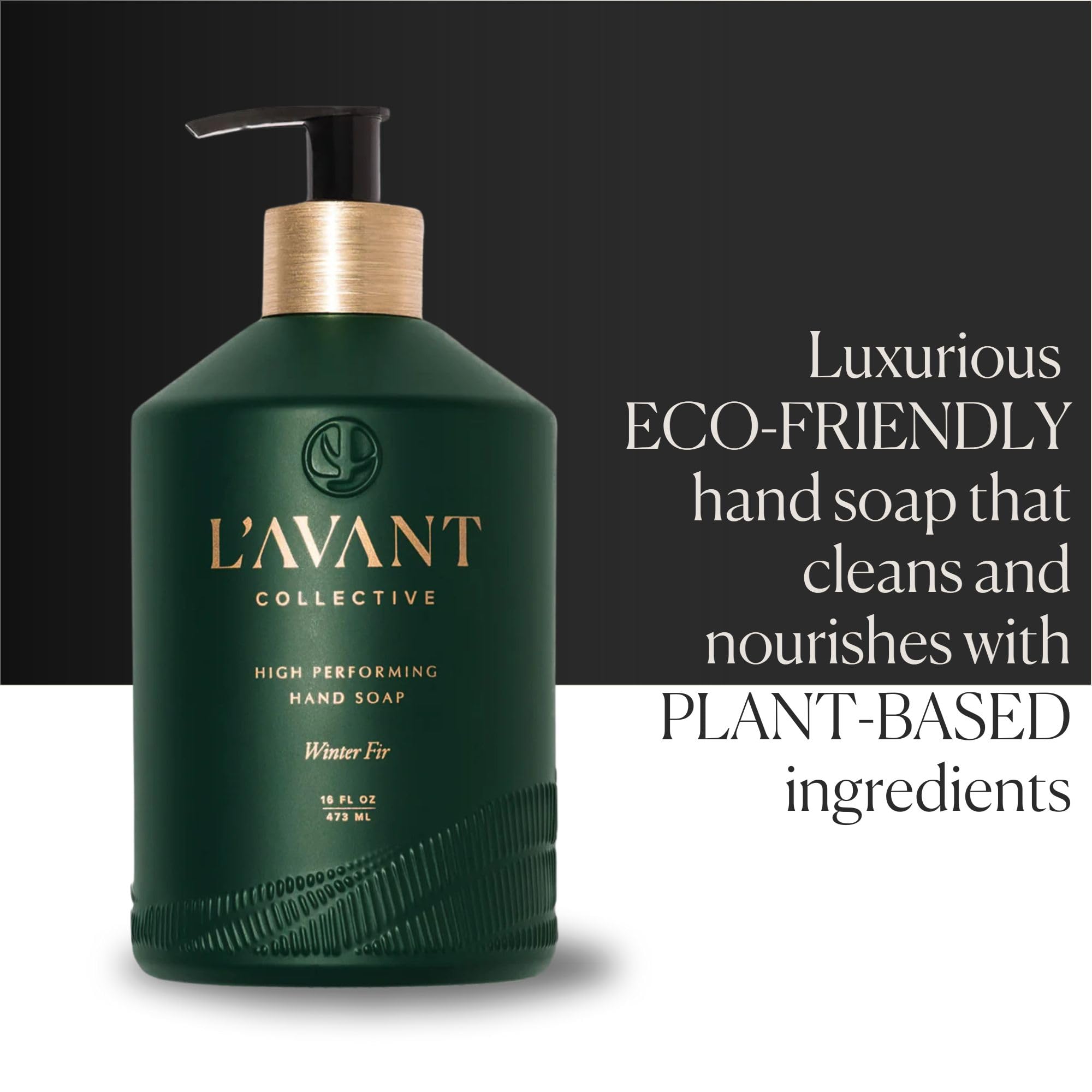 L'AVANT Collective hand soap winter-fir scent evokes cabin warmth and gentle fragrance.