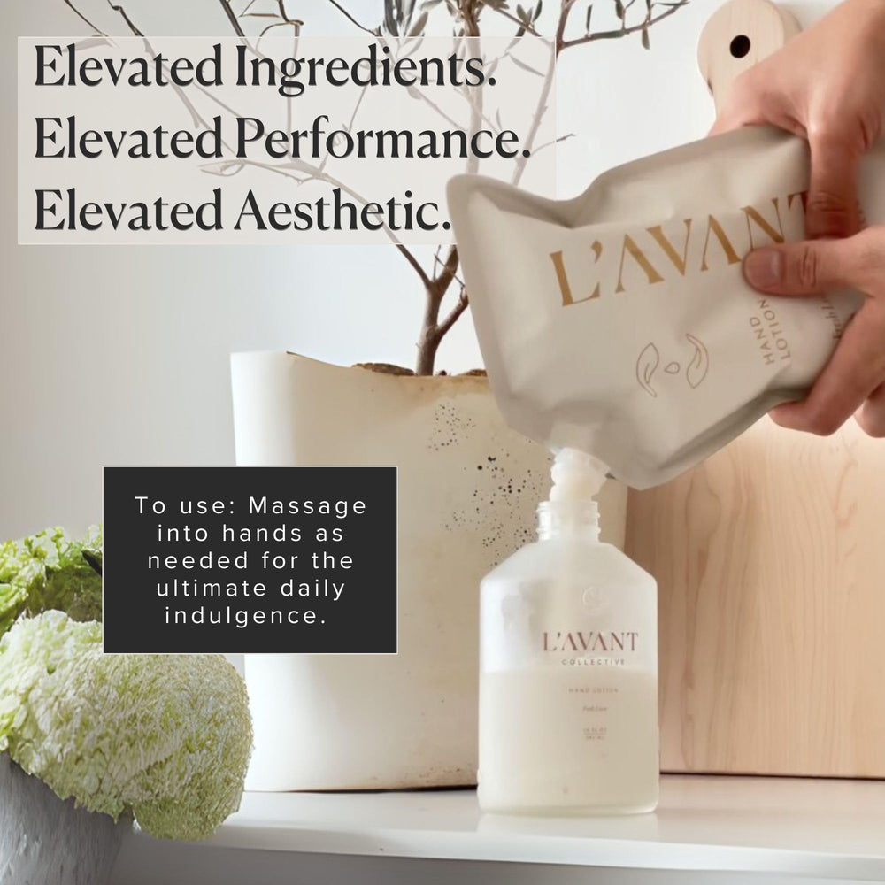 Packaging of L'AVANT Collective refill bottle emphasizes premium refill experience
