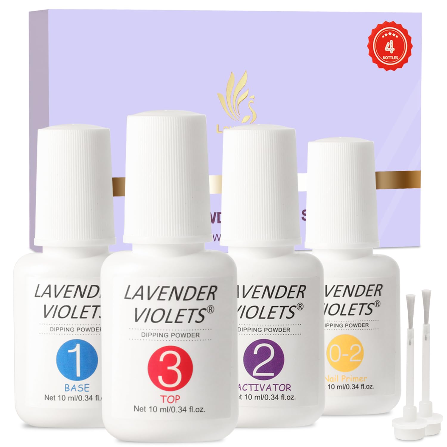 Lavender Violets dip powder liquid set packaging ideal for quick at-home manicure without a lamp.