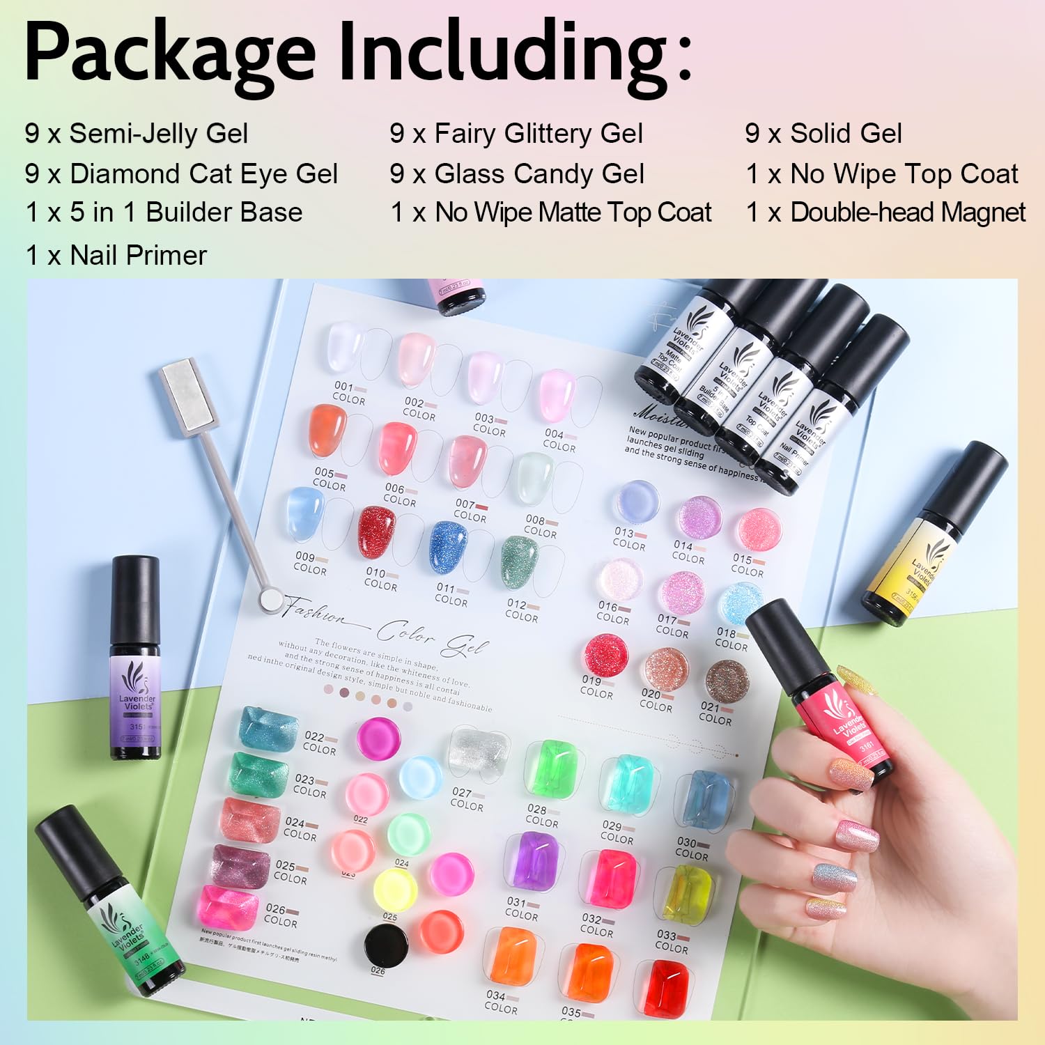 Lavender Violets nail primer and 5-in-1 builder base gel for stronger nail adhesion.