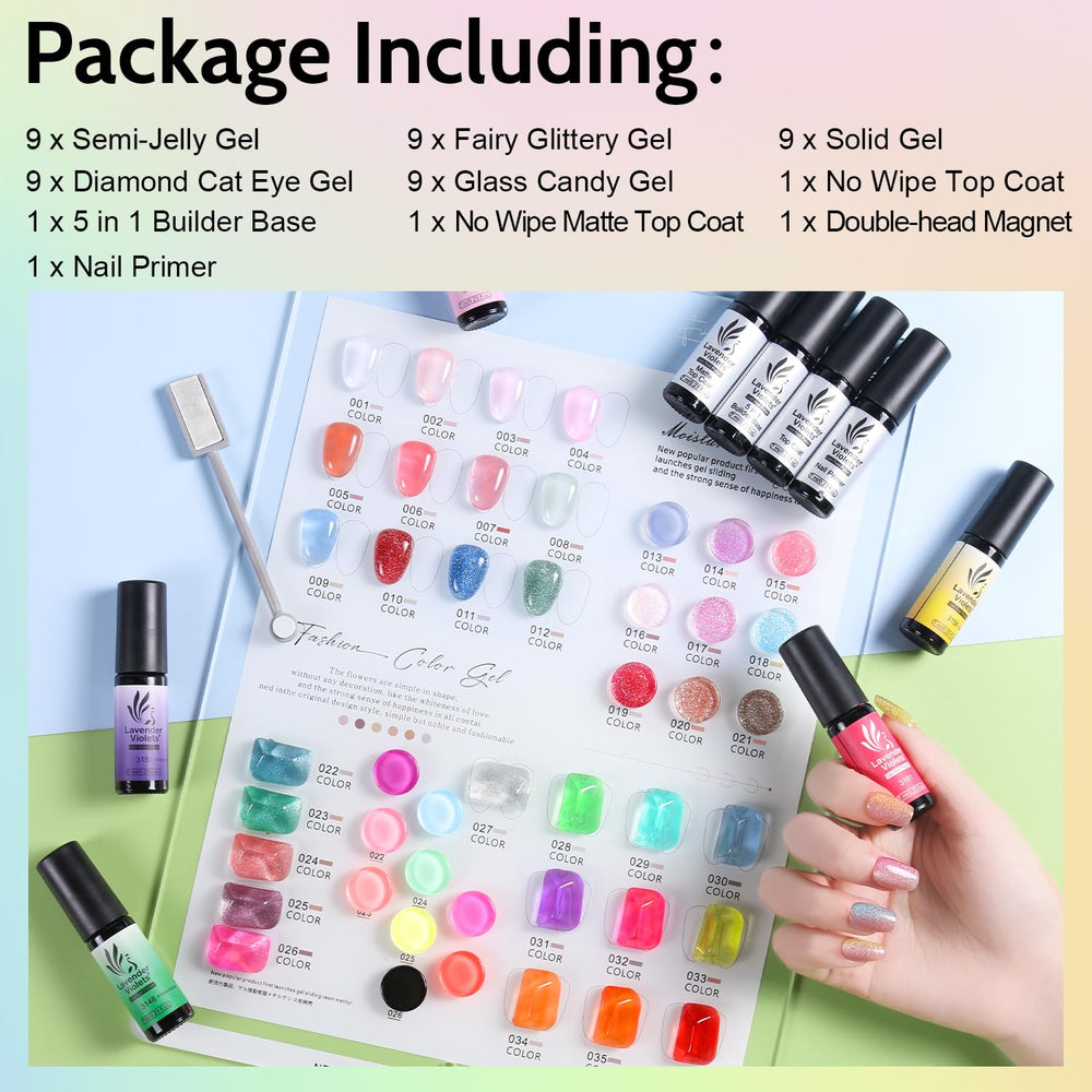 Lavender Violets nail primer and 5-in-1 builder base gel for stronger nail adhesion.