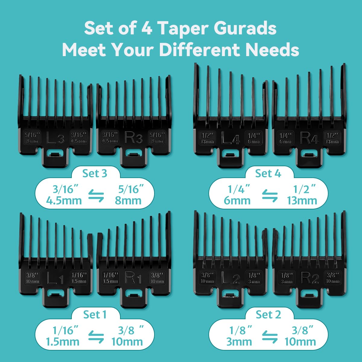 LAVEST Fade Guide Set four sizes display demonstrates versatile length options.