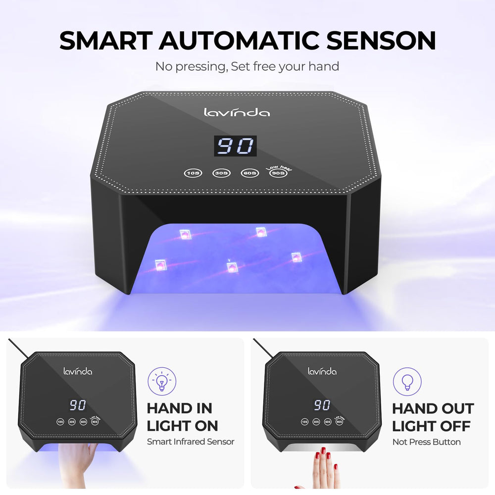 Lavinda 54W nail lamp auto sensor activation demonstrates hands-free curing experience