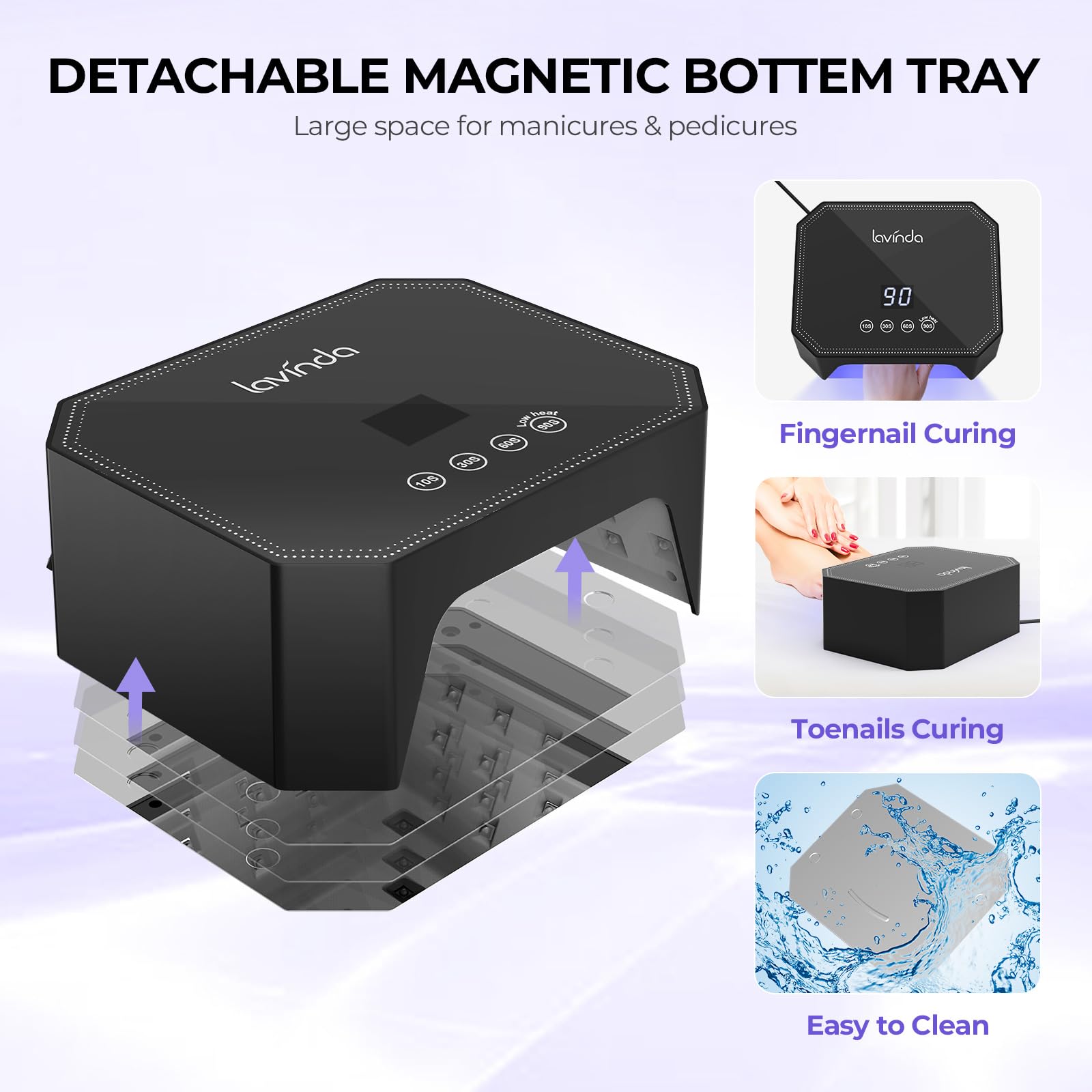 Lavinda detachable base with magnetic tray enabling larger working space for gel nails