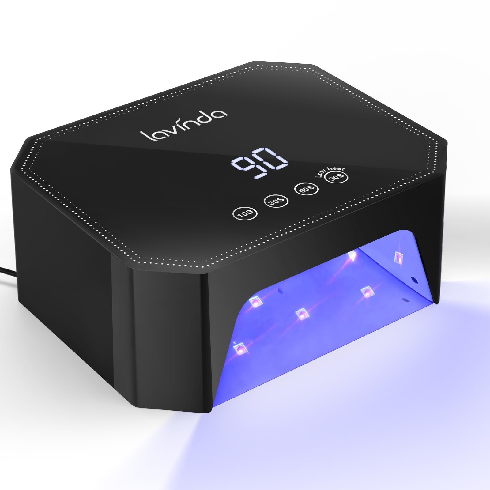 Lavinda 54W nail lamp front view in black for fast gel curing at home