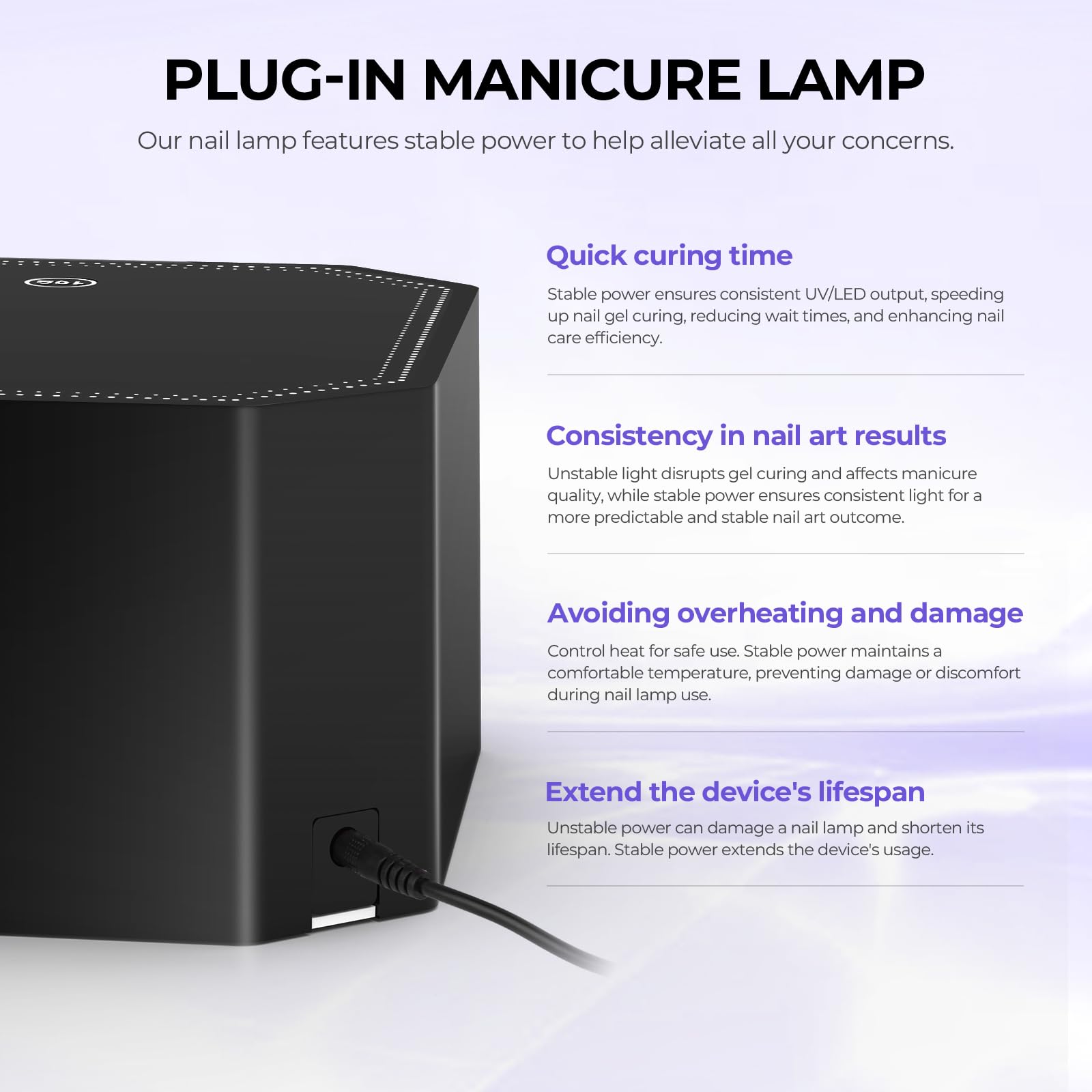 Lavinda UV lamp with mirror base refracts light for even curing