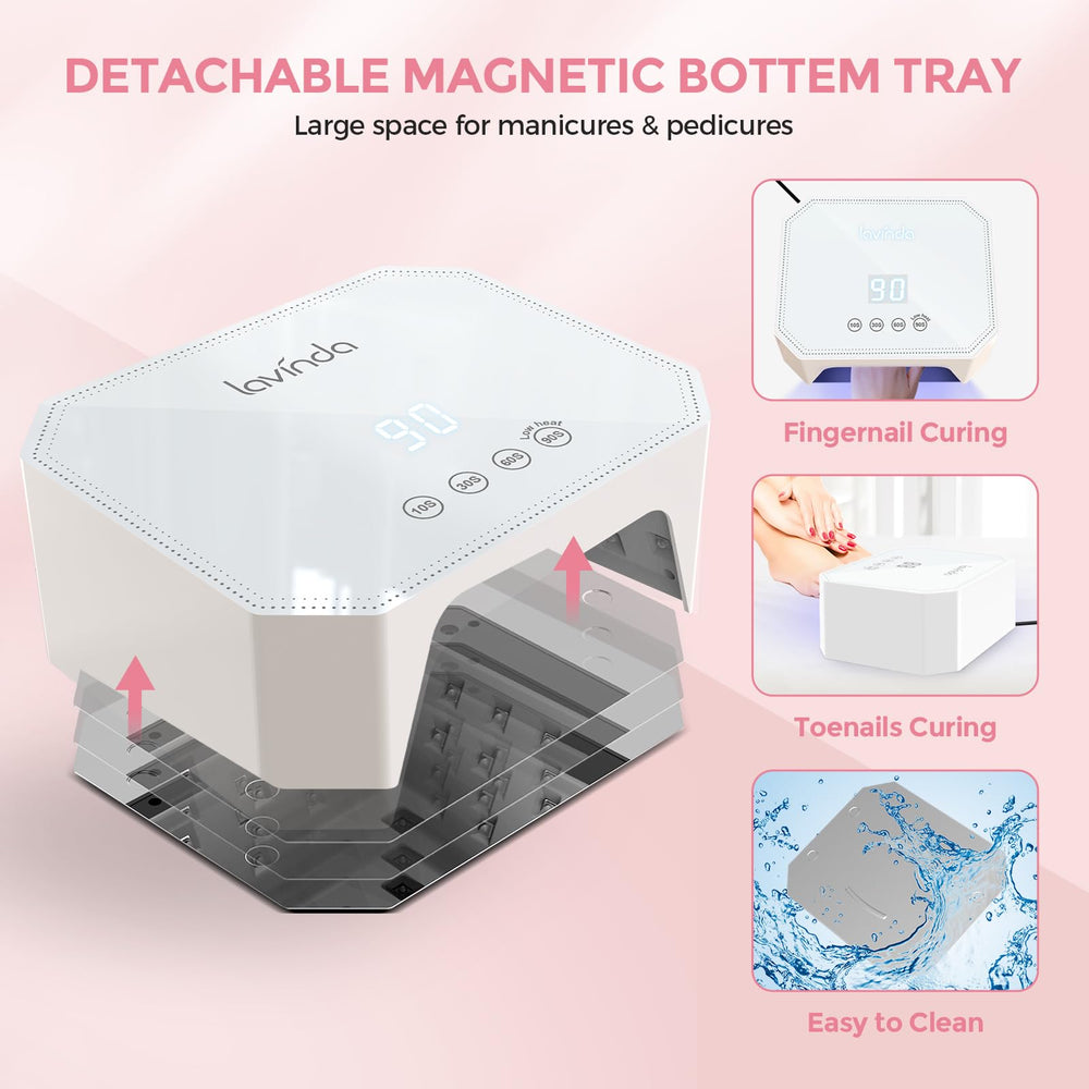 Lavinda 54W UV lamp detachable base expands workspace for easier pedicure sessions