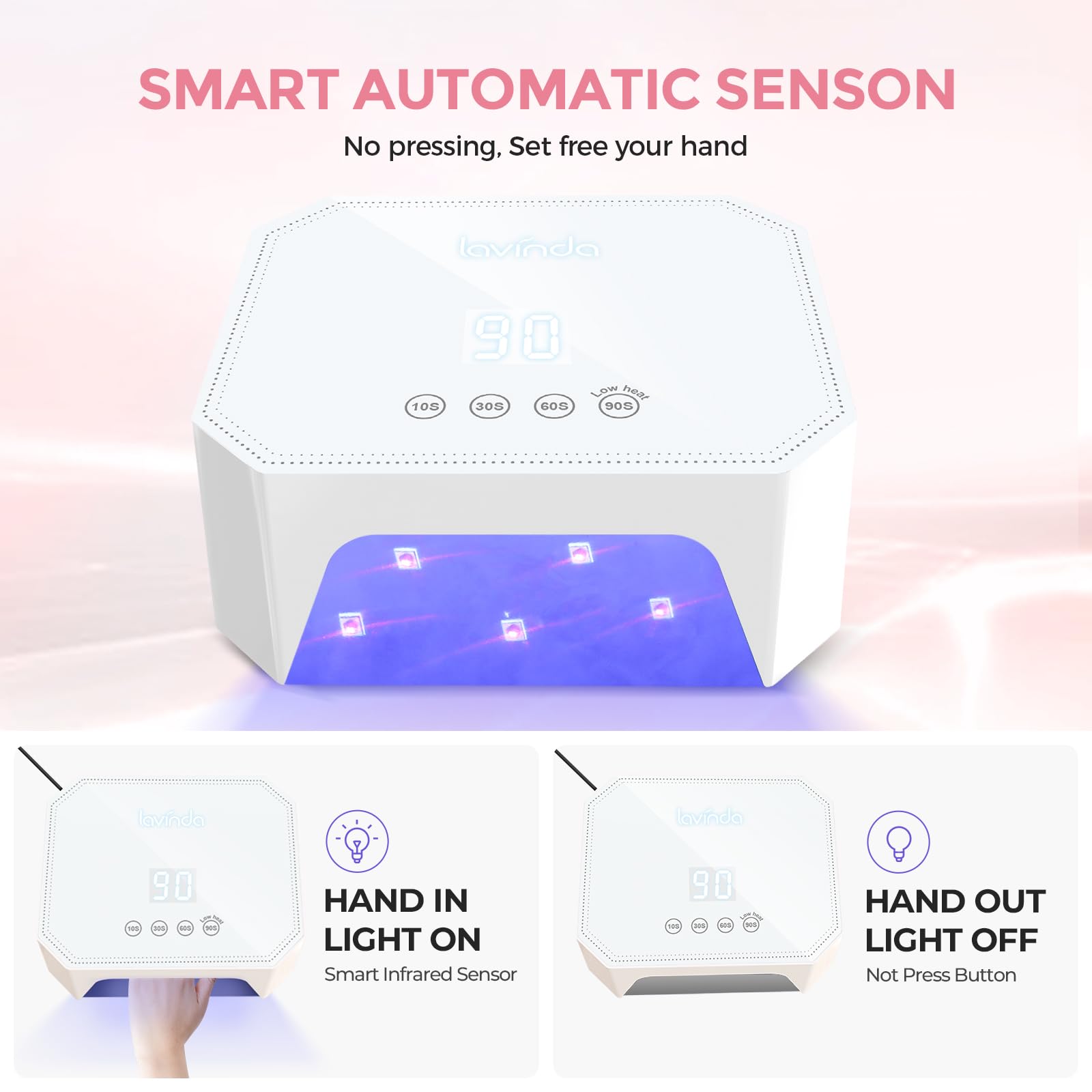 Lavinda 54W UV lamp with digital display enables precise timer control for gel nails