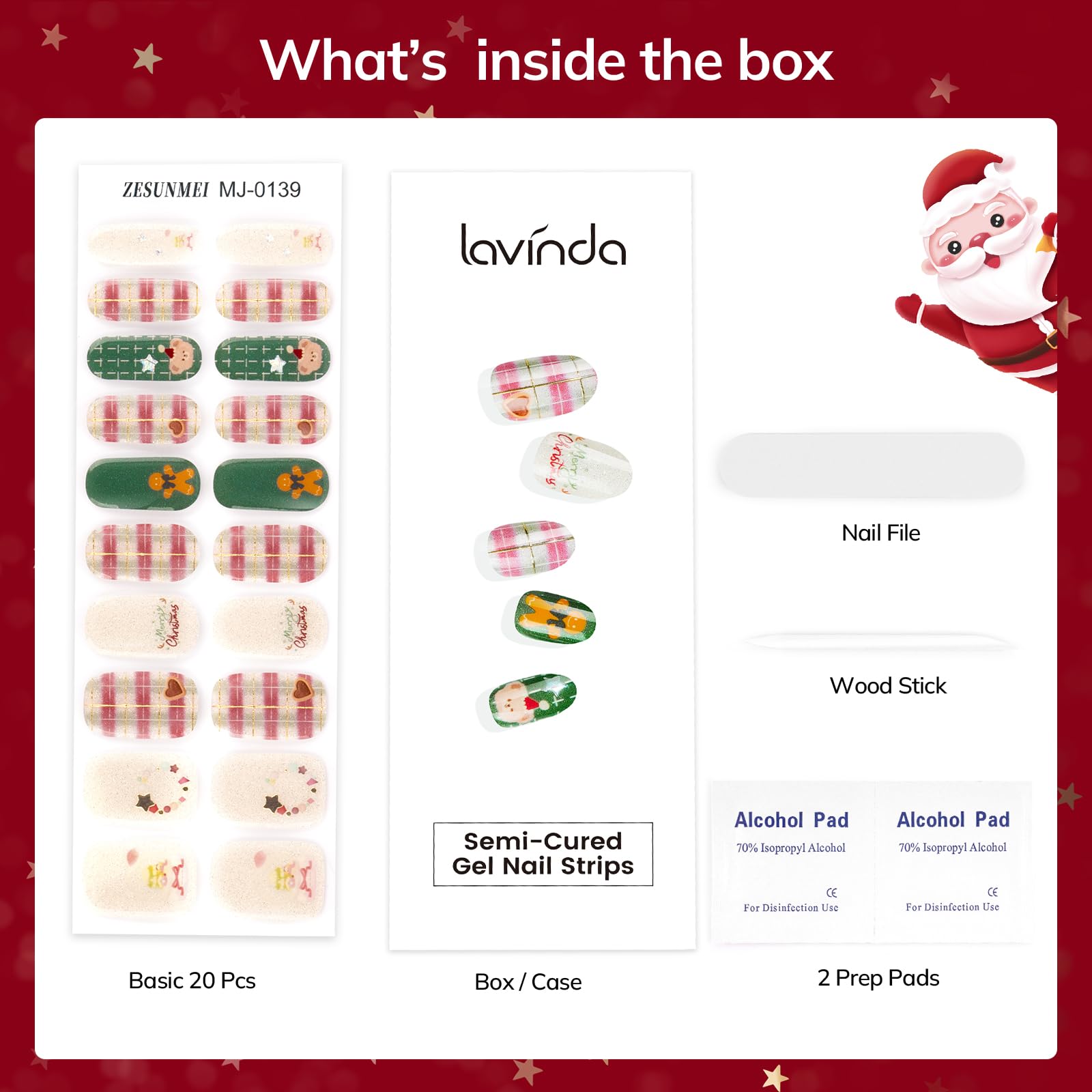 Lavinda Christmas nail strips finished manicure under UV lamp, salon-like