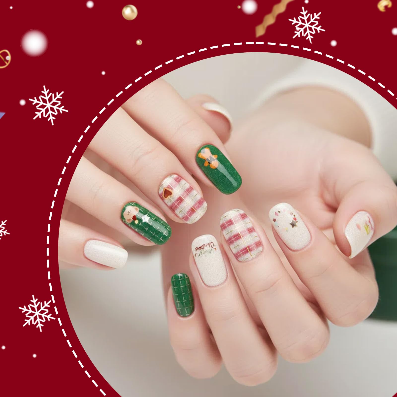 Lavinda Christmas nail strips kit contents: prep pad, file, stick