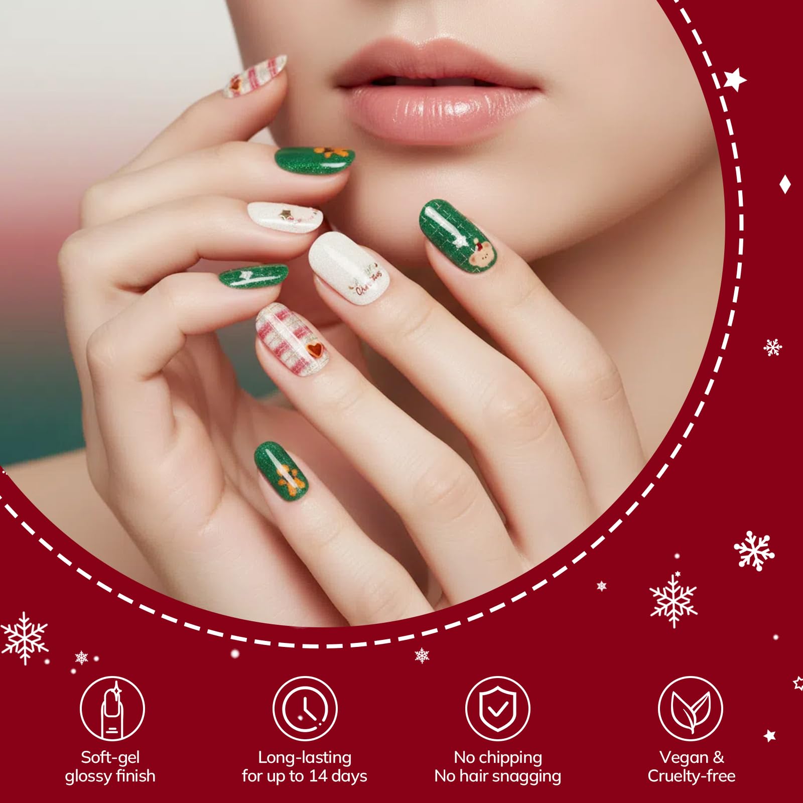 Lavinda Christmas nail strips Merry Christmas lettering for playful flair