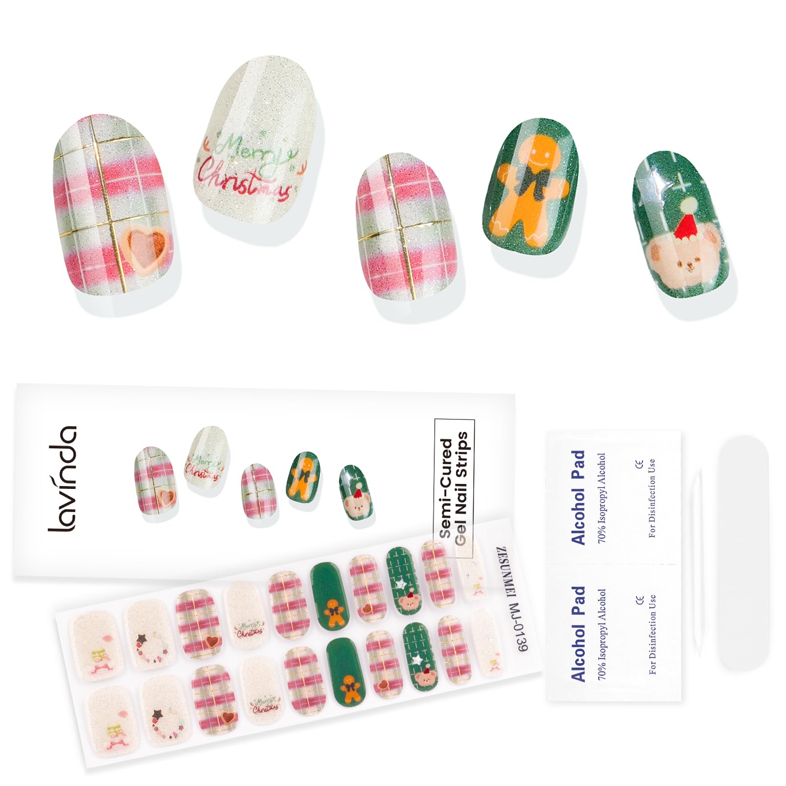 Lavinda Christmas nail strips pink plaid on nails with holiday sparkle