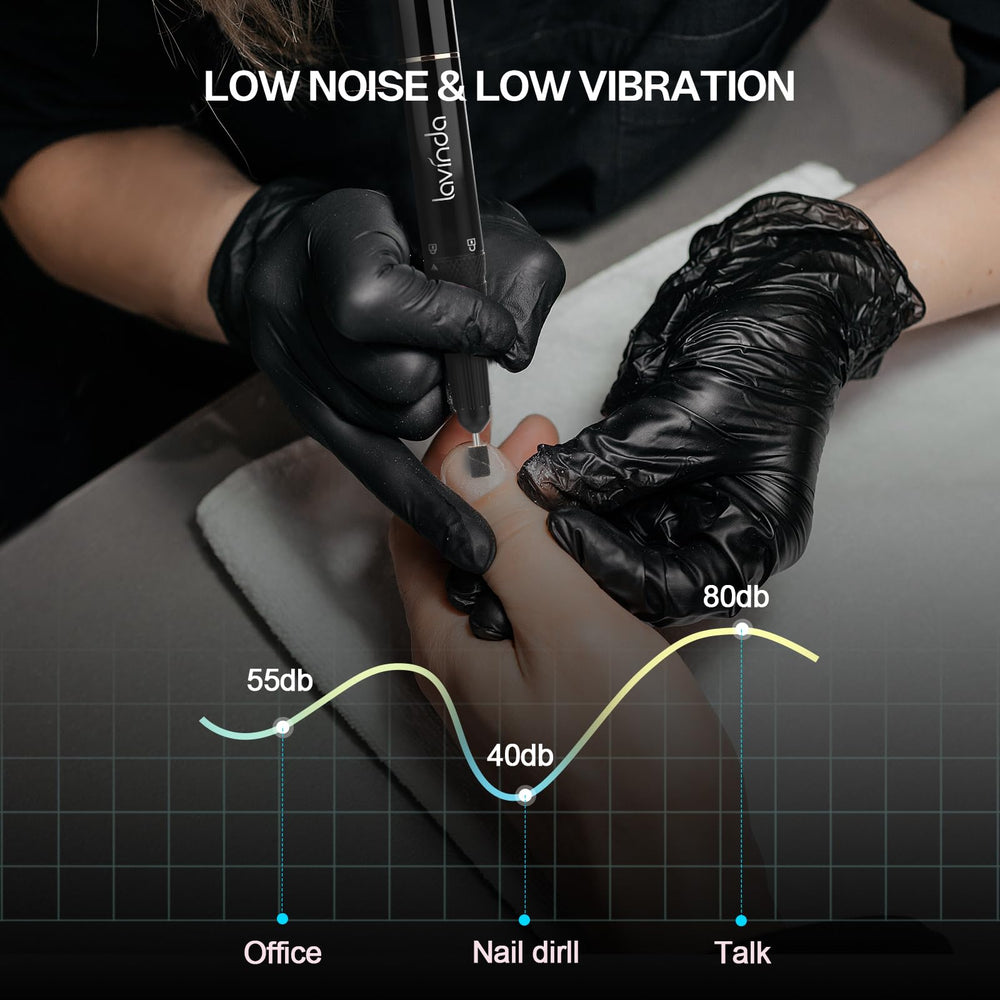 Lavinda cordless drill with rechargeable battery highlights portable, on-the-go nail care.