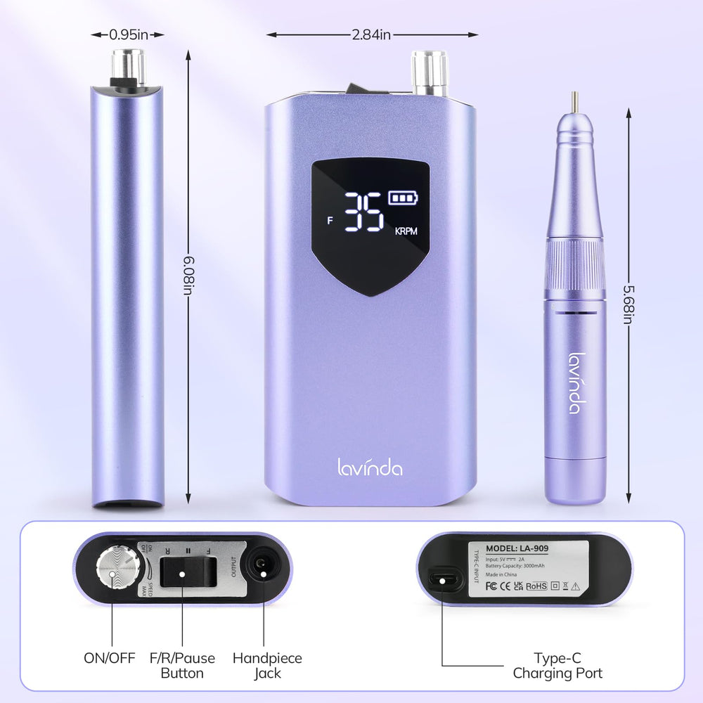 Lavinda kit contents include 6 drill bits and 6 sanding bands for comprehensive nail care.