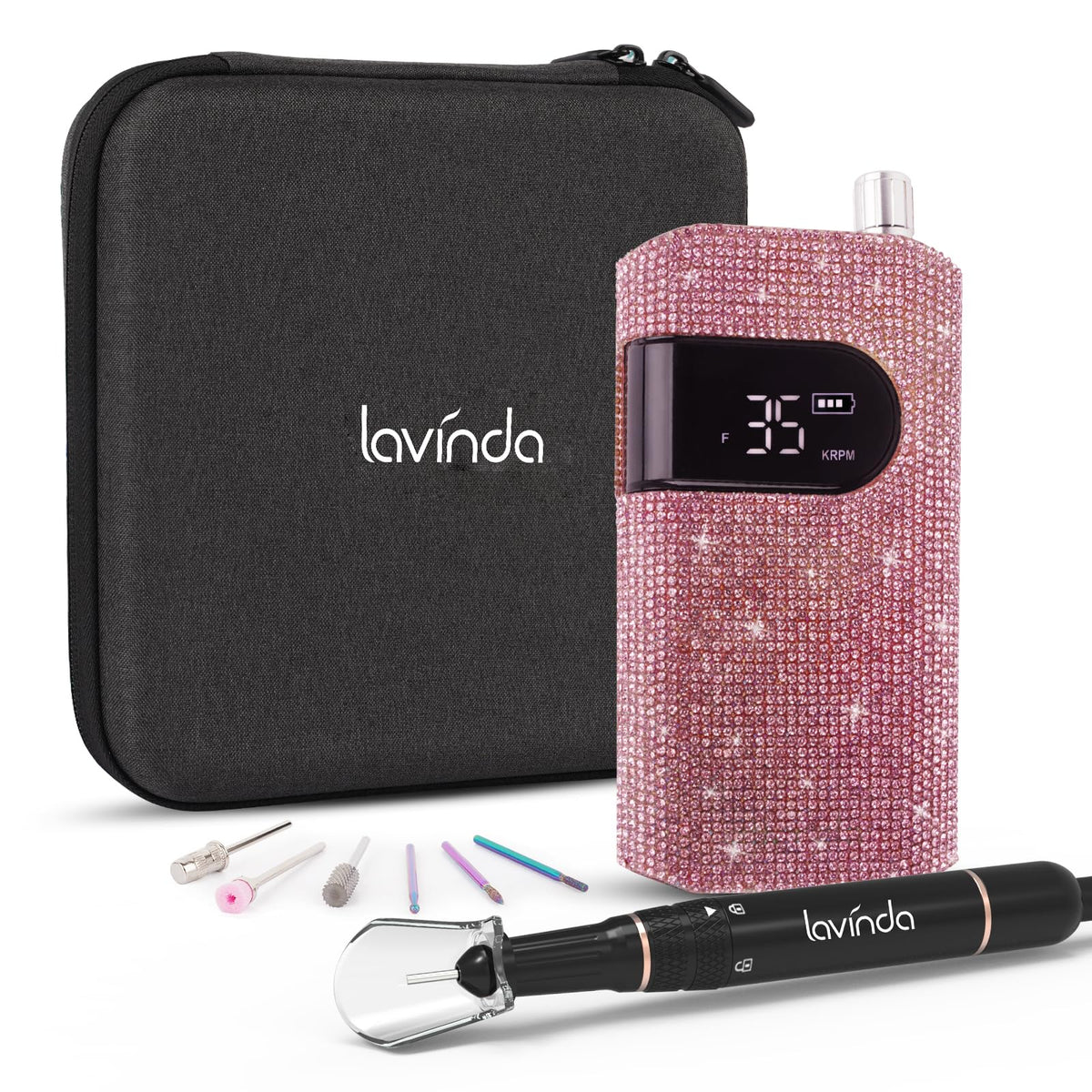 Lavinda nail drill with pink diamond exterior for stylish home nail care.