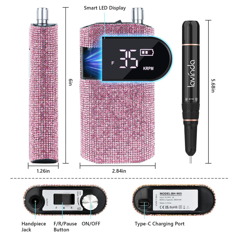Lavinda cordless nail drill battery offers long-lasting portable power for travel.