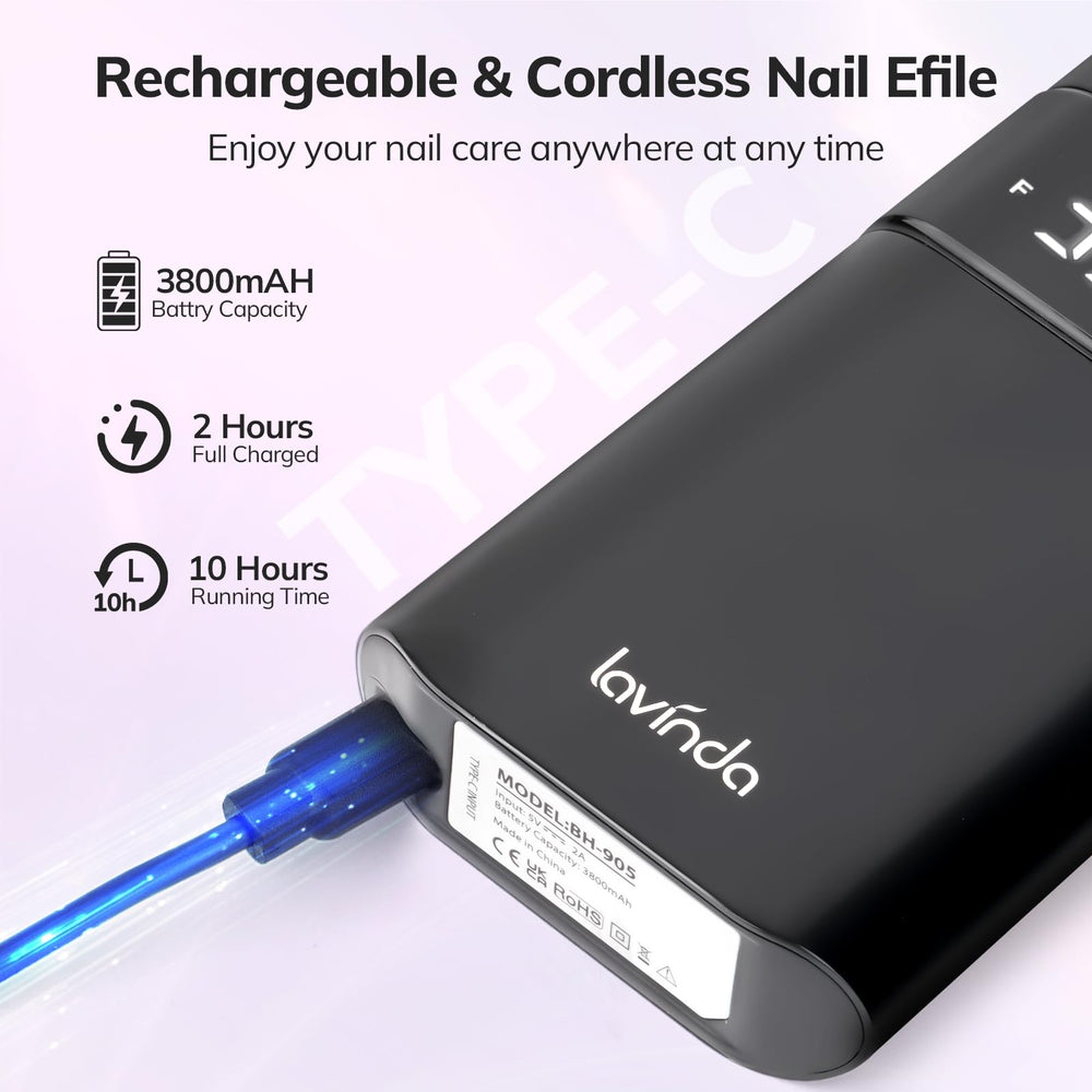 Lavinda rechargeable battery travel-compact design enabling quick touch-ups away from outlets.