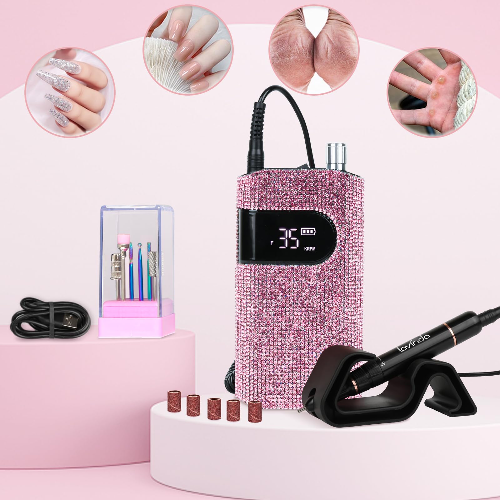 Lavinda pink diamond exterior adds glamour to your nail care routine.