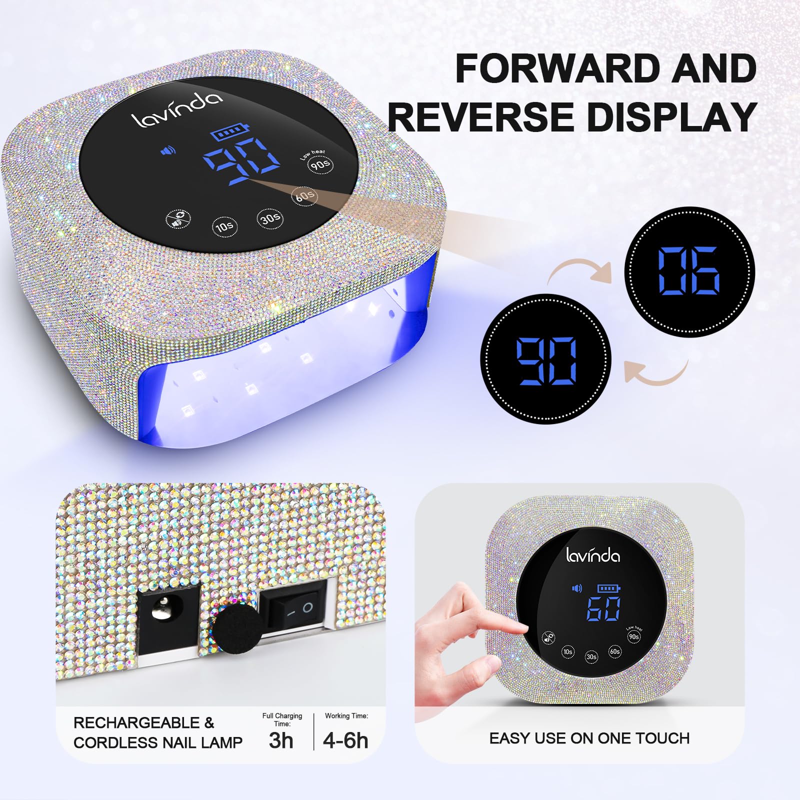 Lavinda UV LED Nail Lamp cordless portability suits salon-on-the-go.
