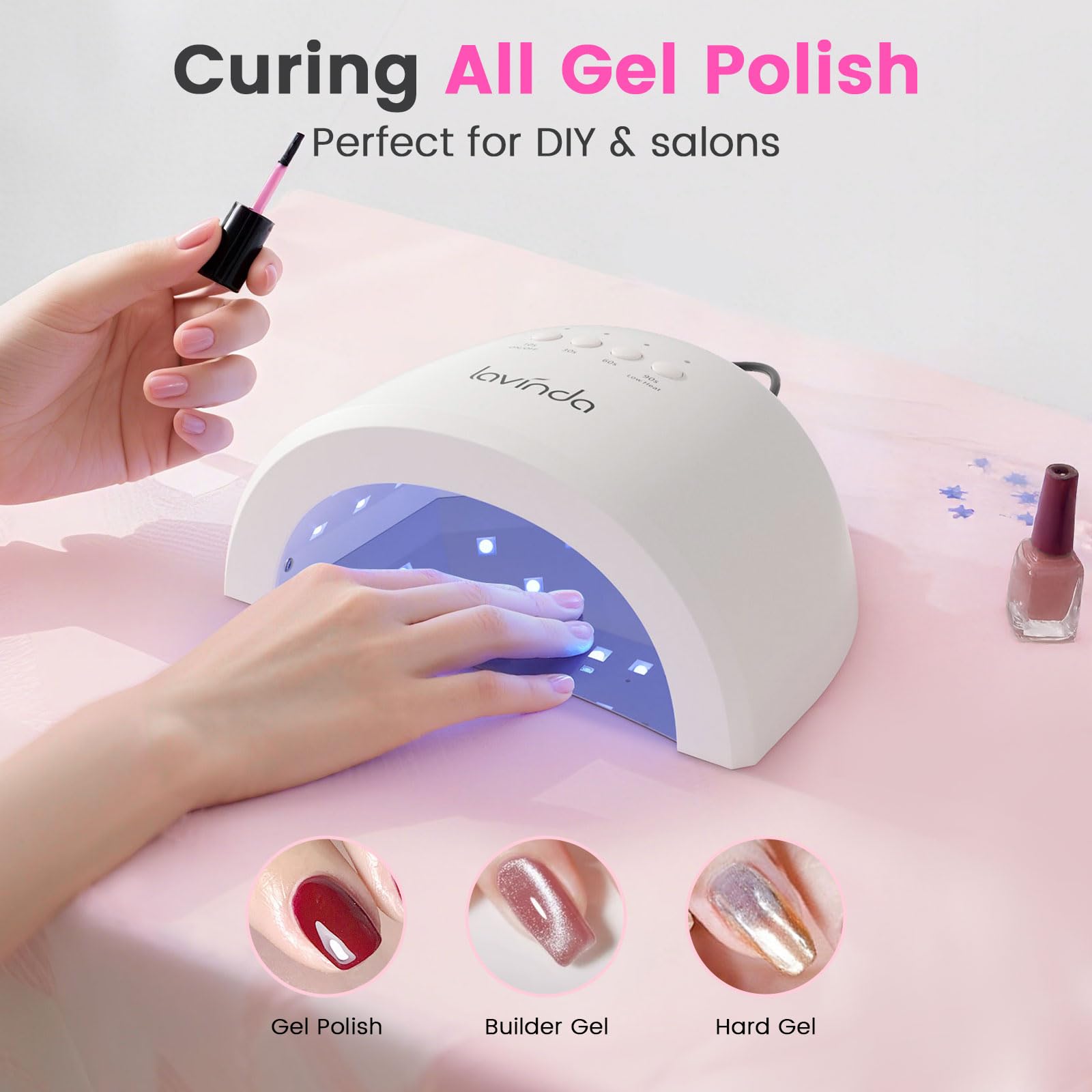 Lavinda UV LED Nail Lamp dual light sources for even curing.