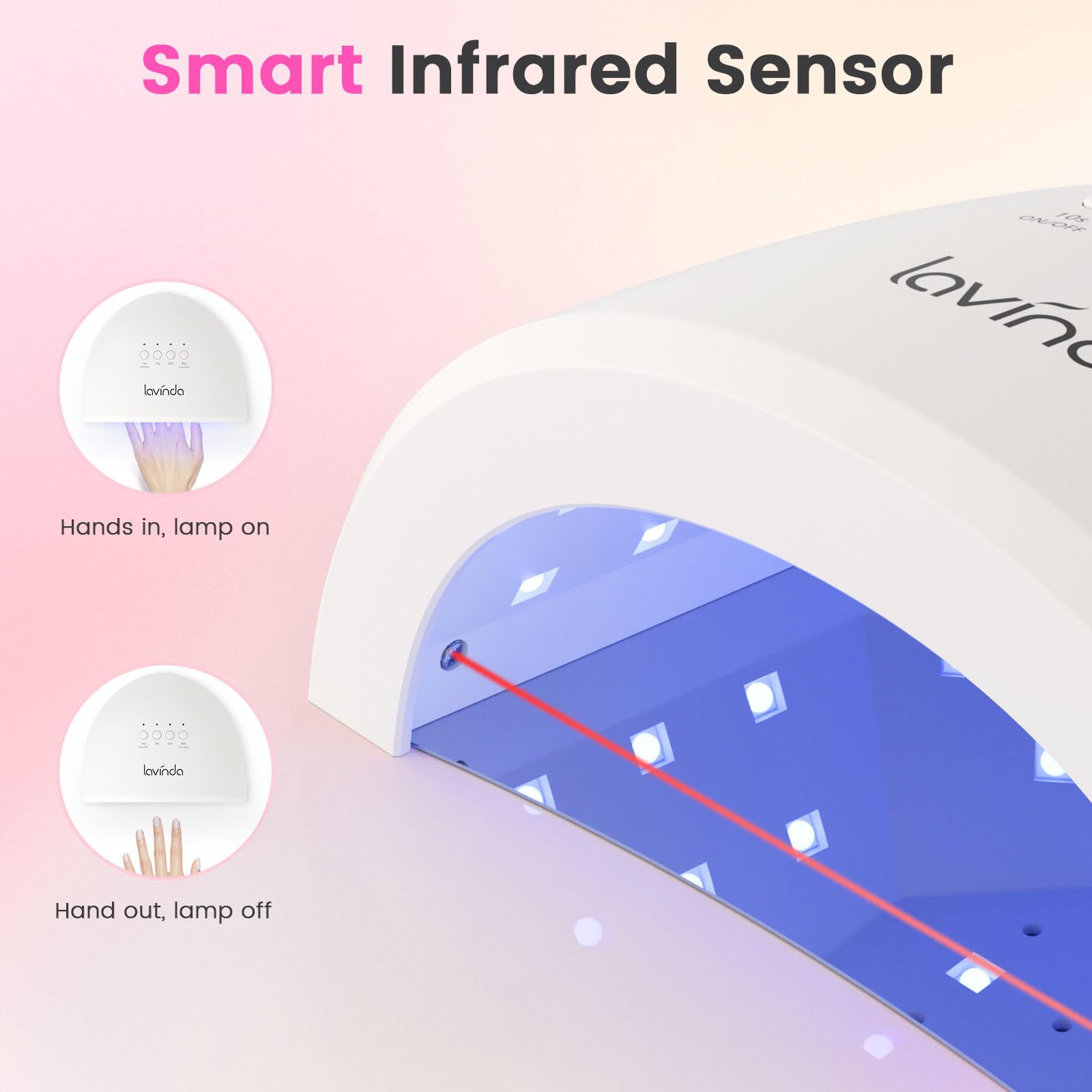 Lavinda UV LED Nail Lamp with mirror base for even light distribution.