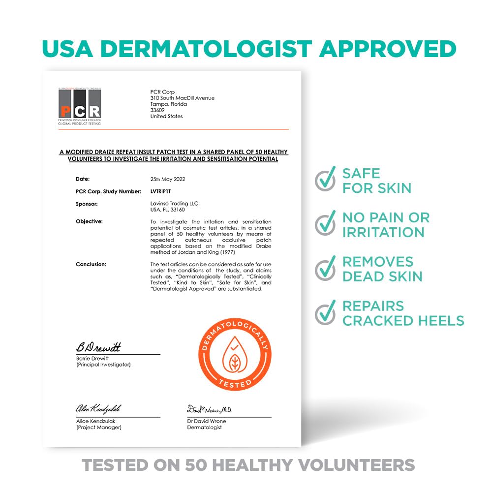 LV LAVINSO derma-tested badge emphasizes safety and gentle experience.