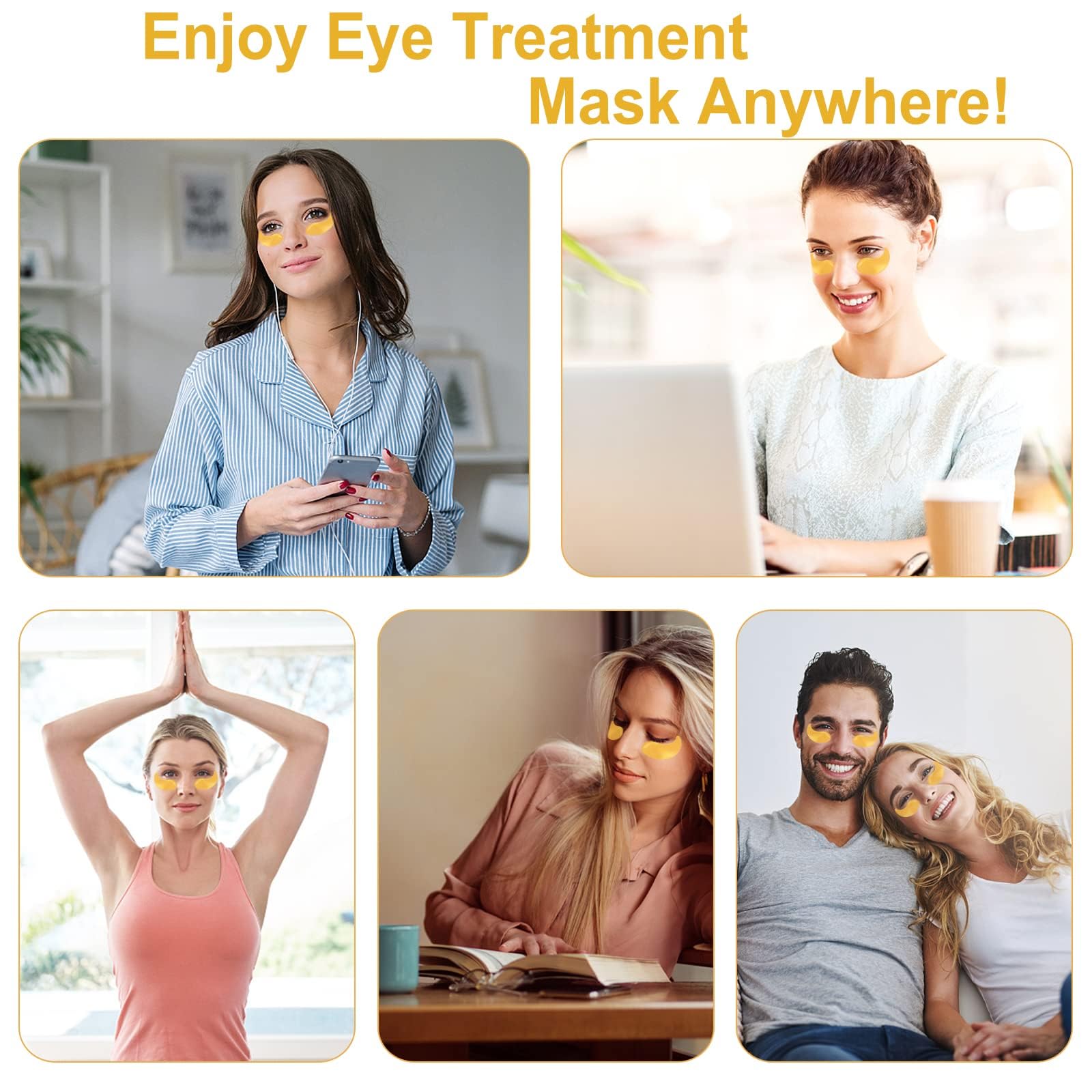LAVONE 24K gold eye patches with collagen close-up suggesting firmer, smoother eye contour.