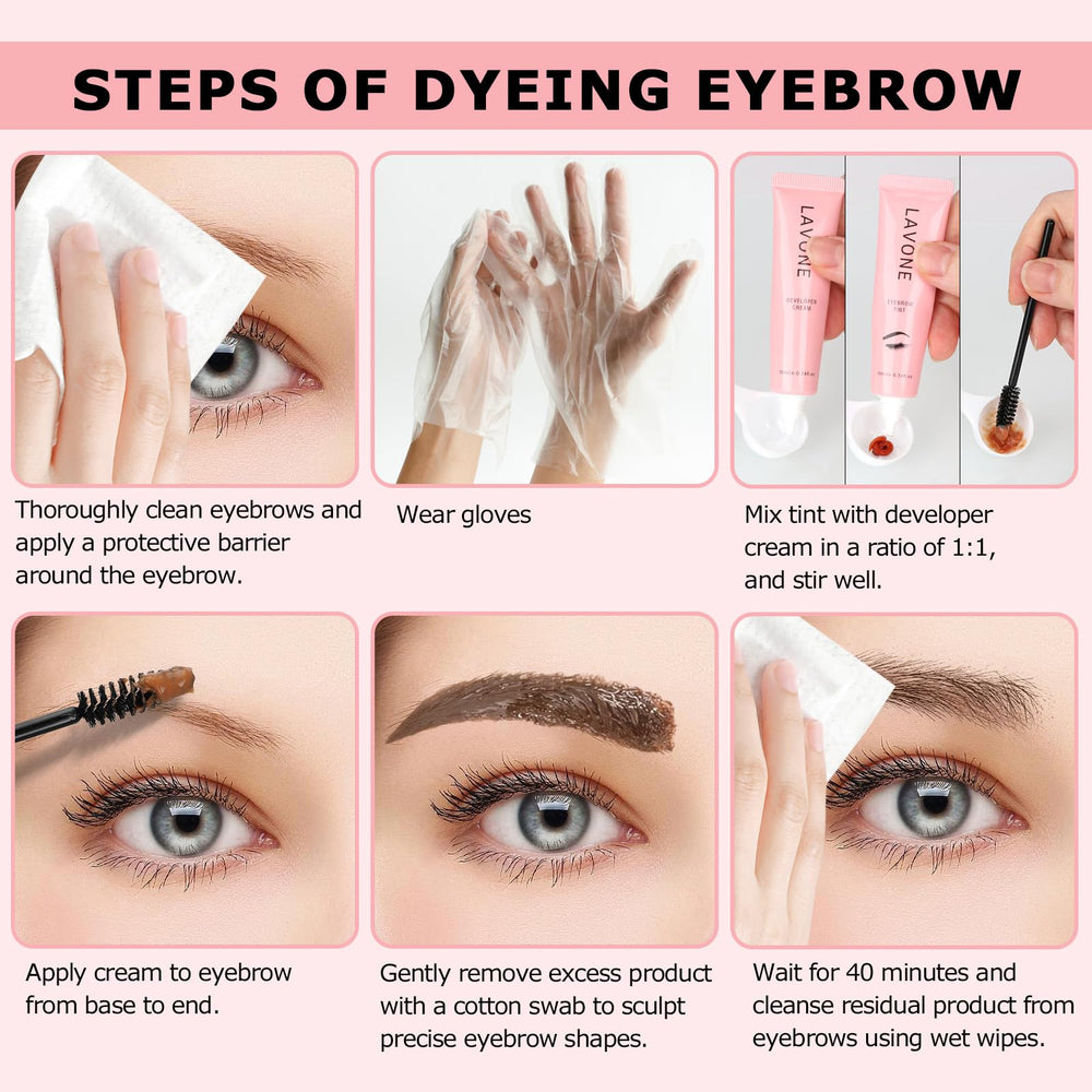 LAVONE Eyebrow Color Kit application step demonstrates 1:1 mix.