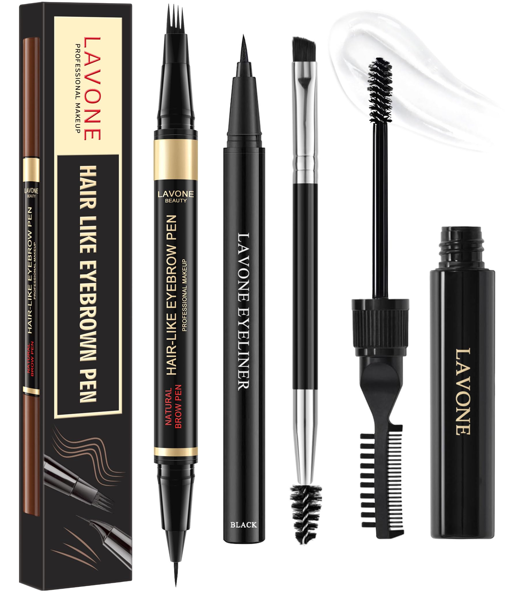 LAVONE Eyebrow Pen 4D stroke close-up for natural brow definition.