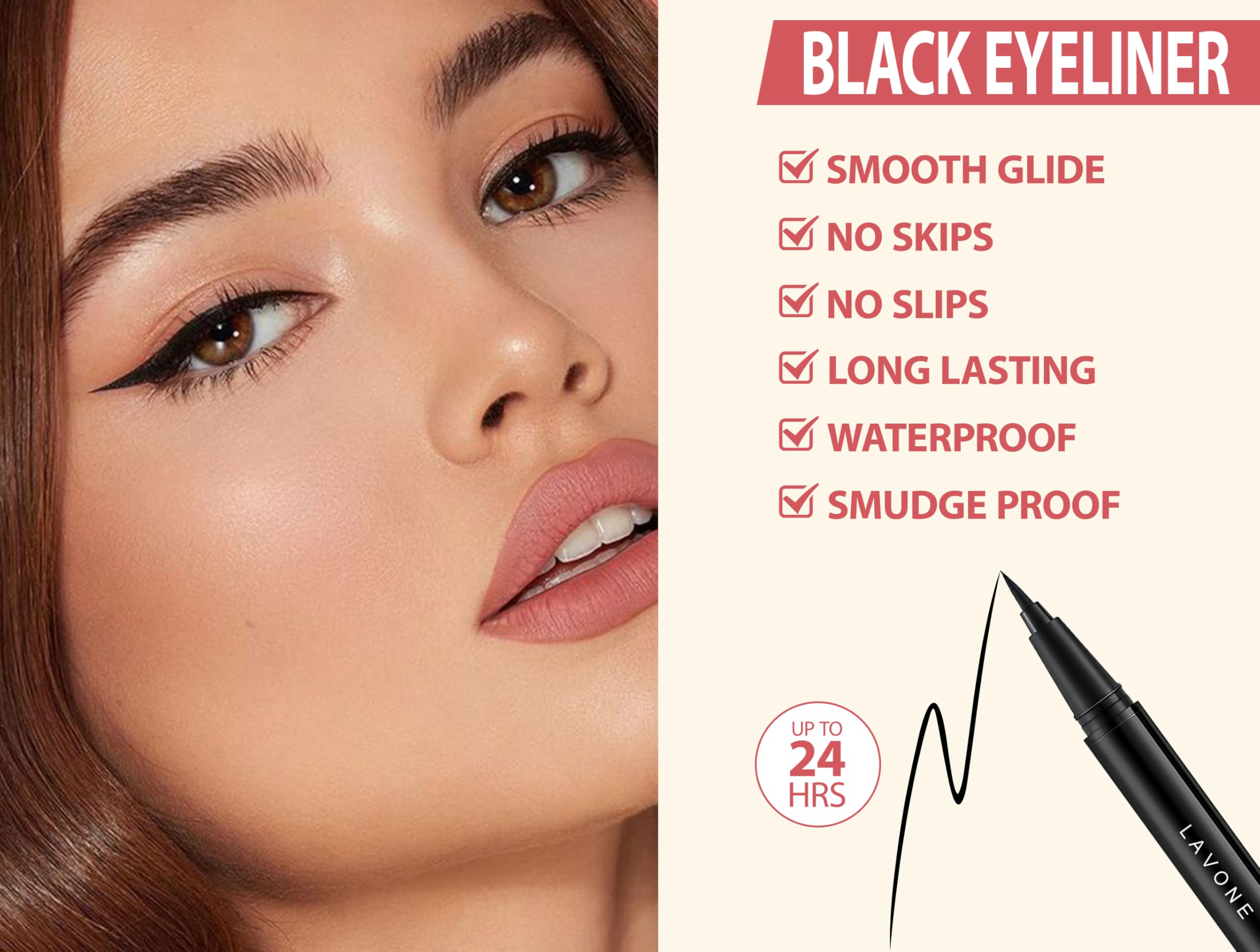 LAVONE Eyebrow Pen Dark Brown swatch highlights color precision.