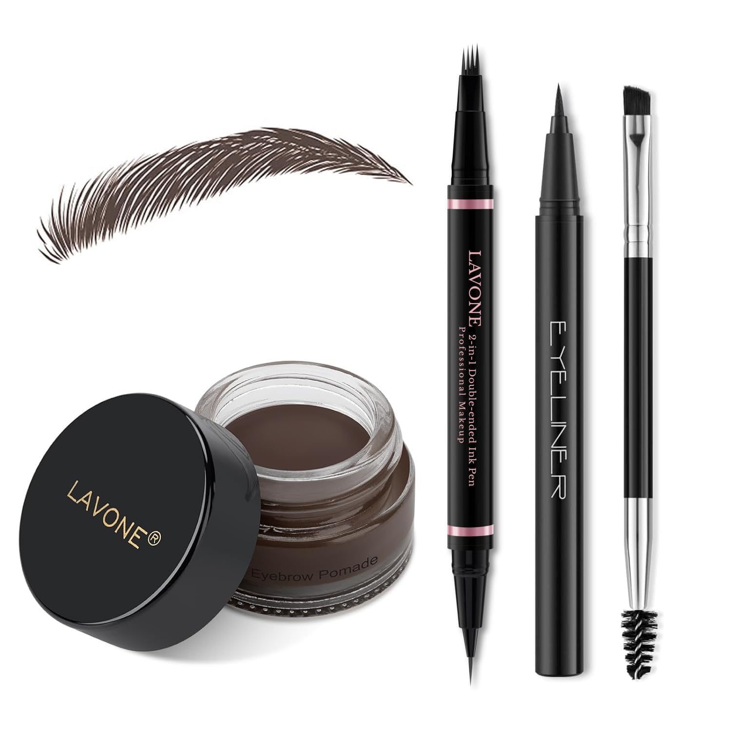 LAVONE Eyebrow Pen in action creates natural hair-like strokes for fuller brows.
